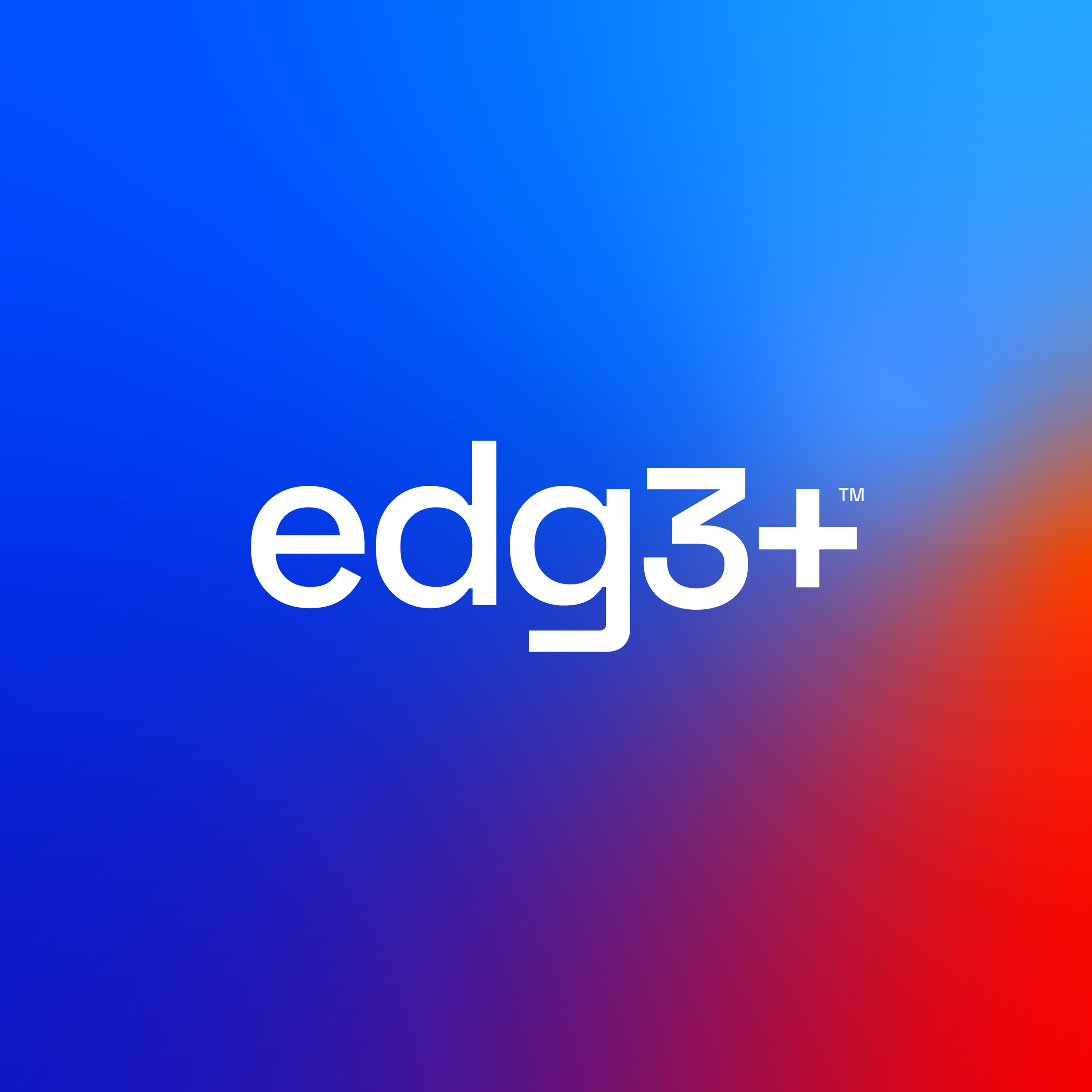 Logo for edg3+ with a blue to red gradient background.
