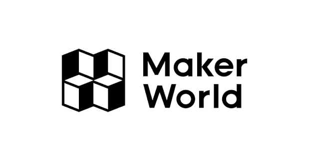 Maker World logo featuring a black-and-white geometric cube icon and bold text