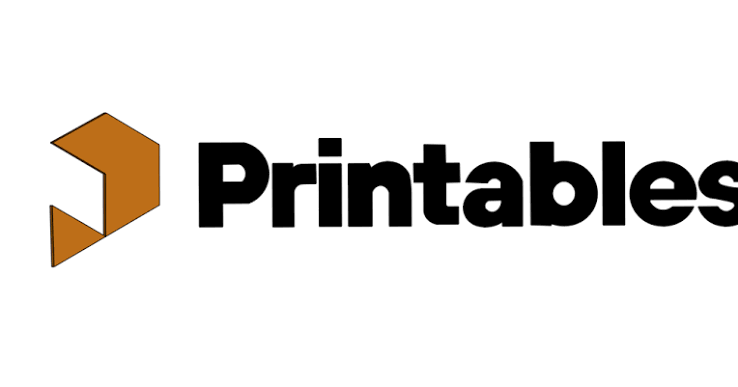Printables logo with an orange geometric icon and bold black text