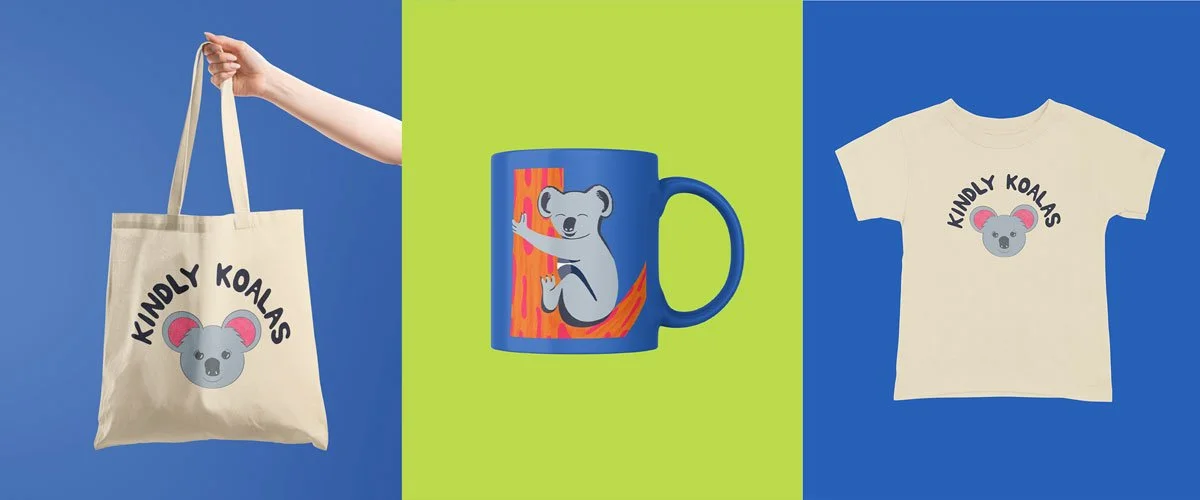 Examples of Beth Harper Design Brand Illustration Merch for Koala Rescus