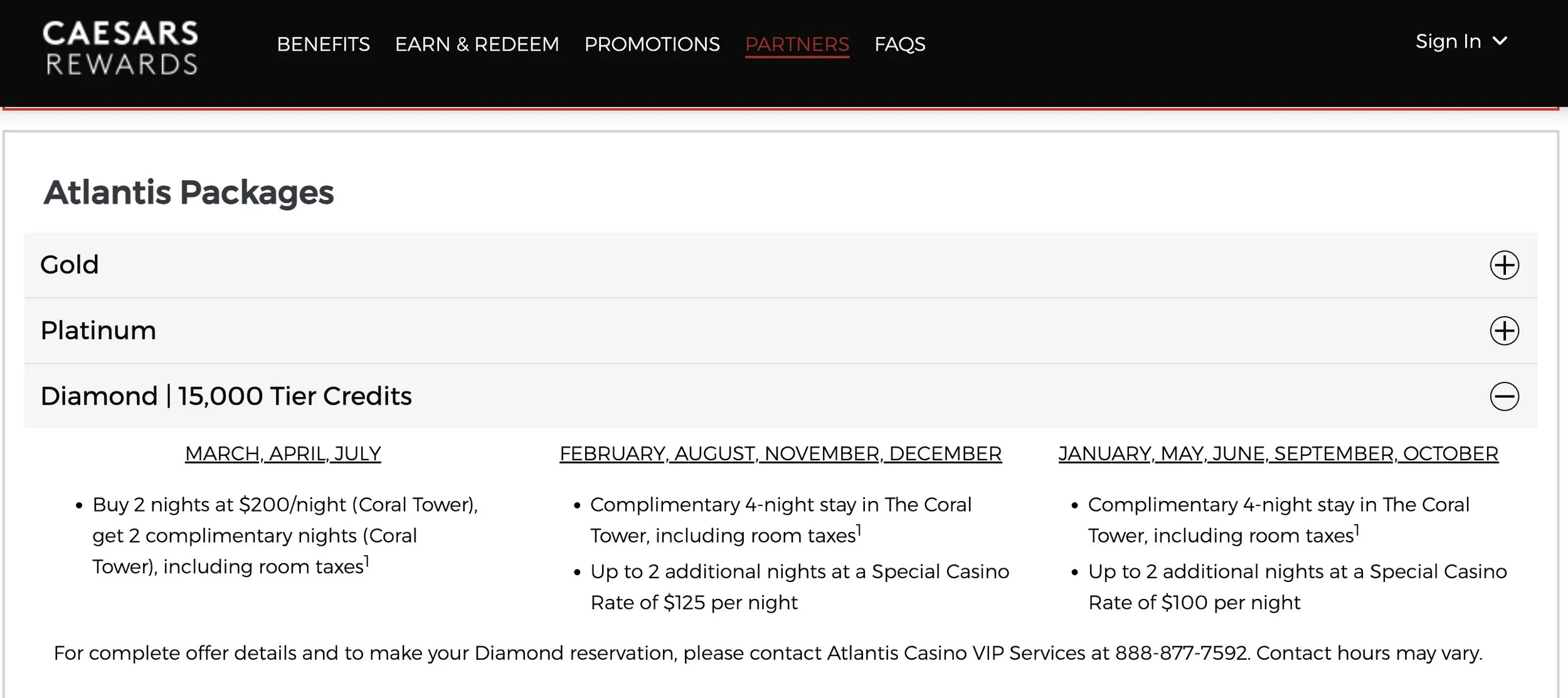 Caesars rewards Atlantis Bahamas packages highlighting Caesar's diamond benefit