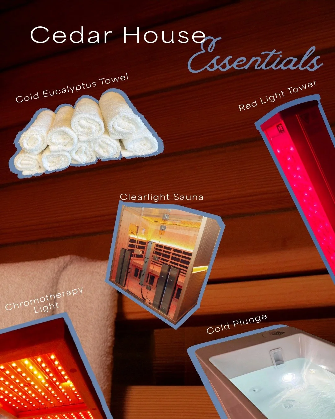 Our Cedar House essentials that always make the list for the perfect session.😌 What&rsquo;s on yours?

#saunaessentials #cedarhousewellnessstudio