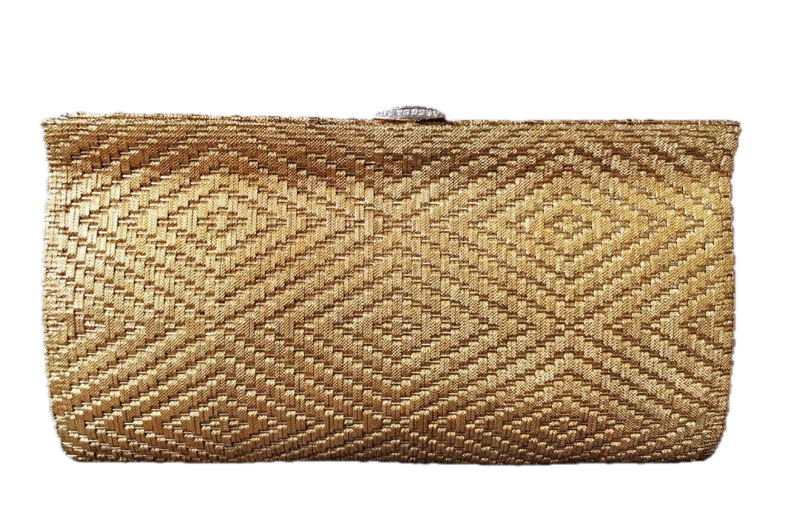 Gold clutch handbag with diamond clasp
