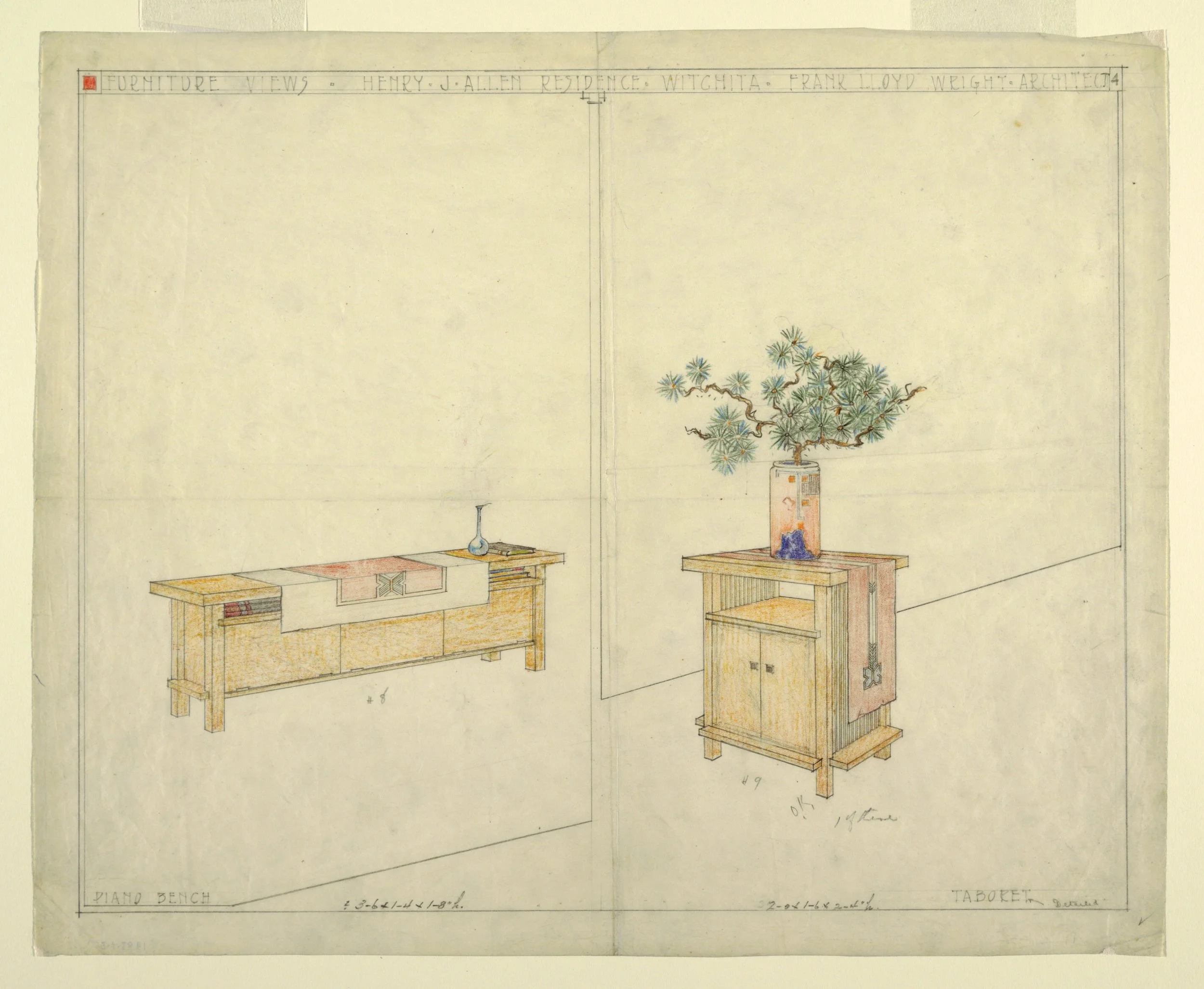 Frank Lloyd Wright: Piano Bench and Taboret, Henry J. Allen Residence, Wichita, KA, 1917