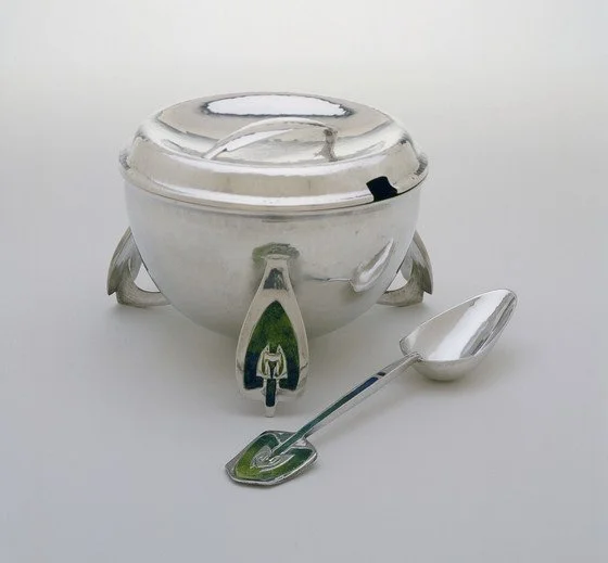 Archibald Knox for Liberty &amp; Co.: Covered bowl and spoon, 1903