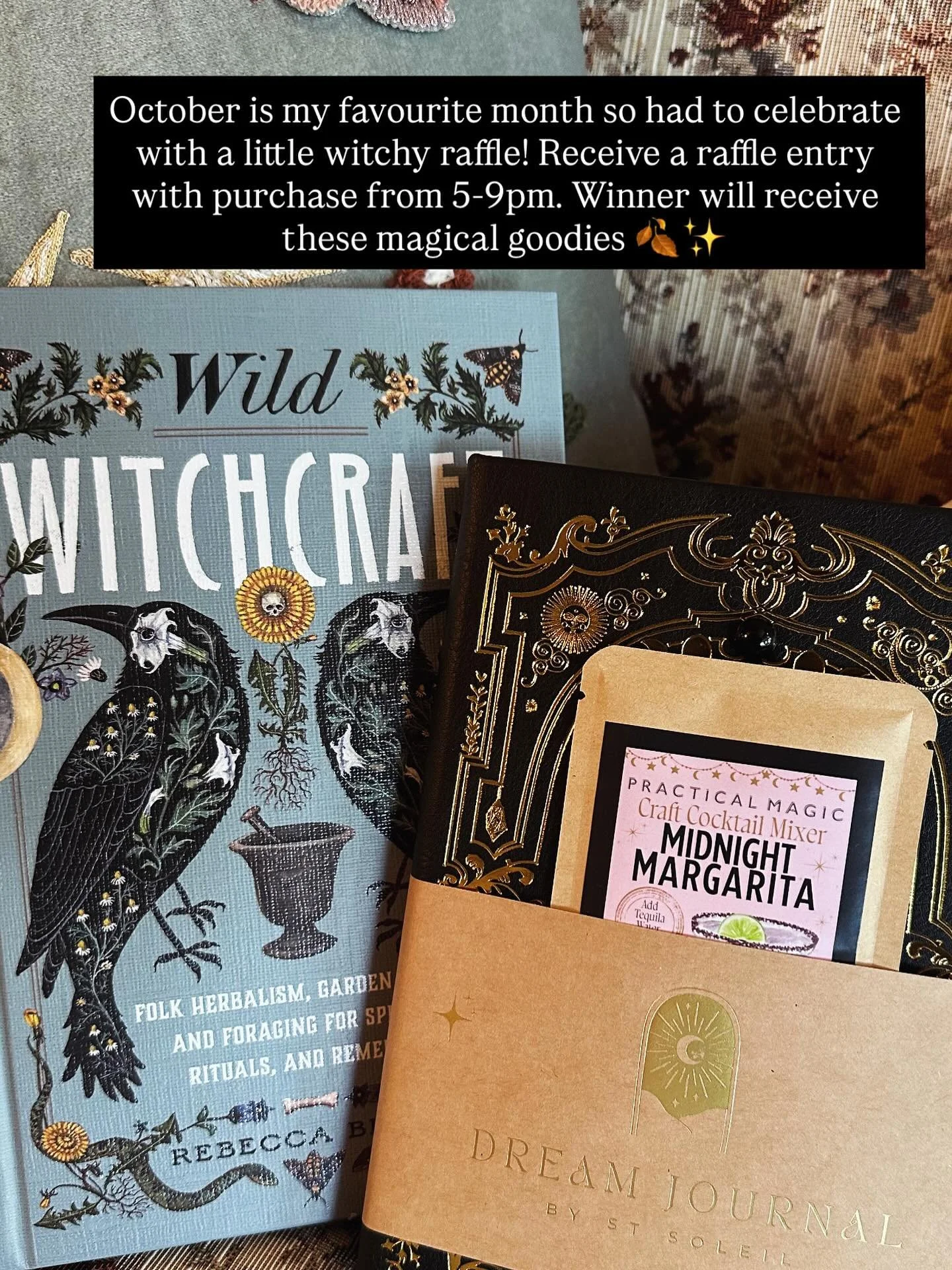 October First Friday tonight! Celebrating the start of the most magical month of the year with a raffle! Receive an entry with purchase from 5-9pm, winner will receive these magical goodies: 

✨ a stunning gold foiled dream journal 
✨ Wild Witchcraft