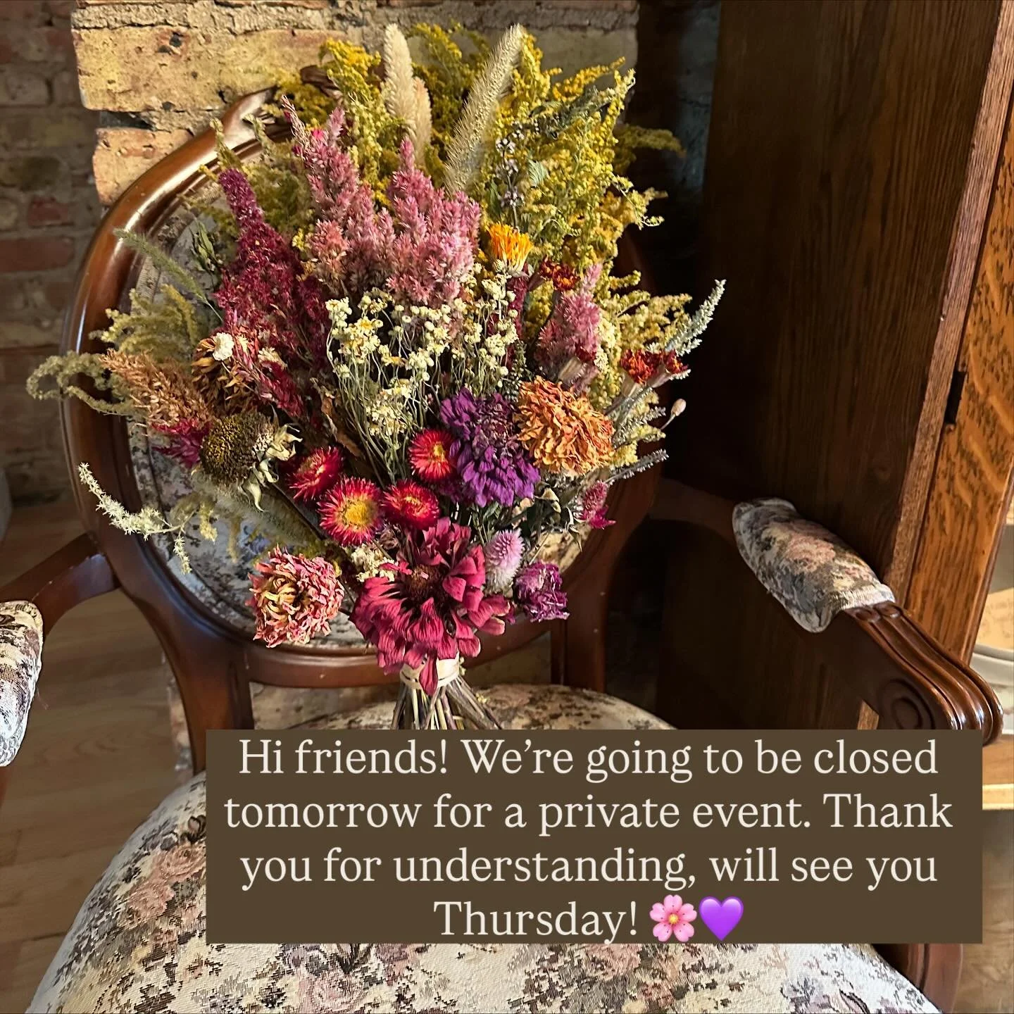 Closed tomorrow for a private event! Thank you for understanding, will see you Thursday!! 💜