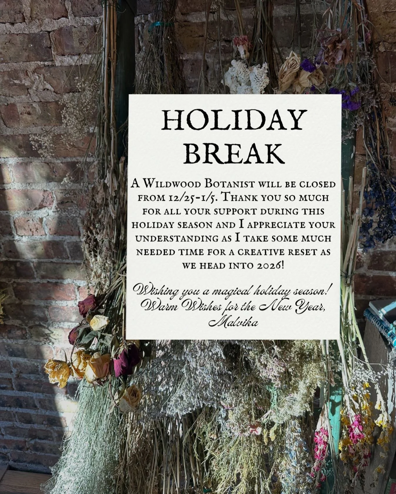 Thank you so much for all your support this holiday season! We&rsquo;ll be open today now until 1pm for any last minute gift shopping! I&rsquo;ve slightly extended the store&rsquo;s holiday break dates as I use this time as a creative reset and refle