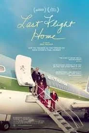 Poster for the movie 'Last Flight Home' featuring an airplane and a family boarding, with a blue sky background.