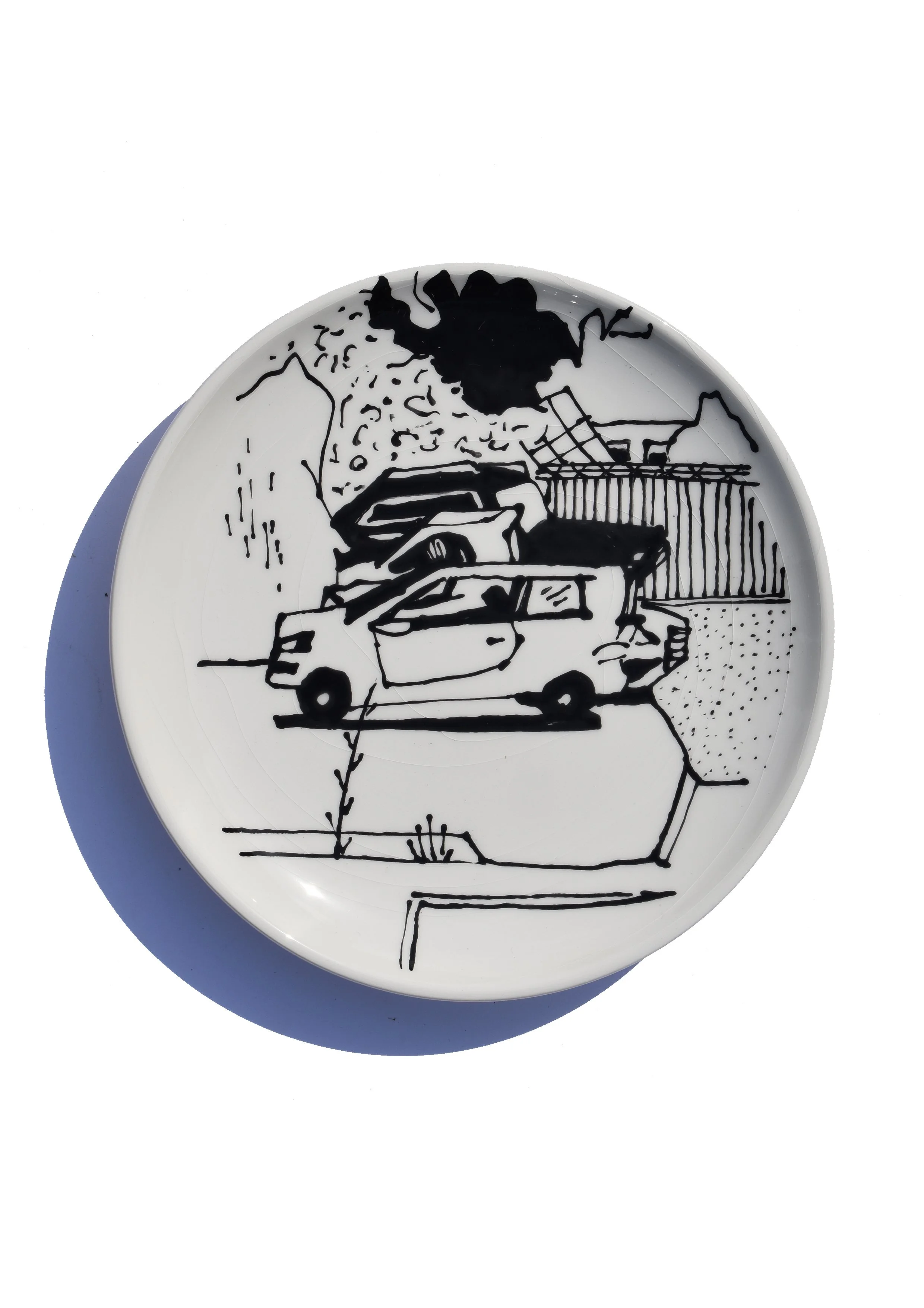 Drawing Plate II, 2023, Painted Ceramic Plate, 19cm Diameter.