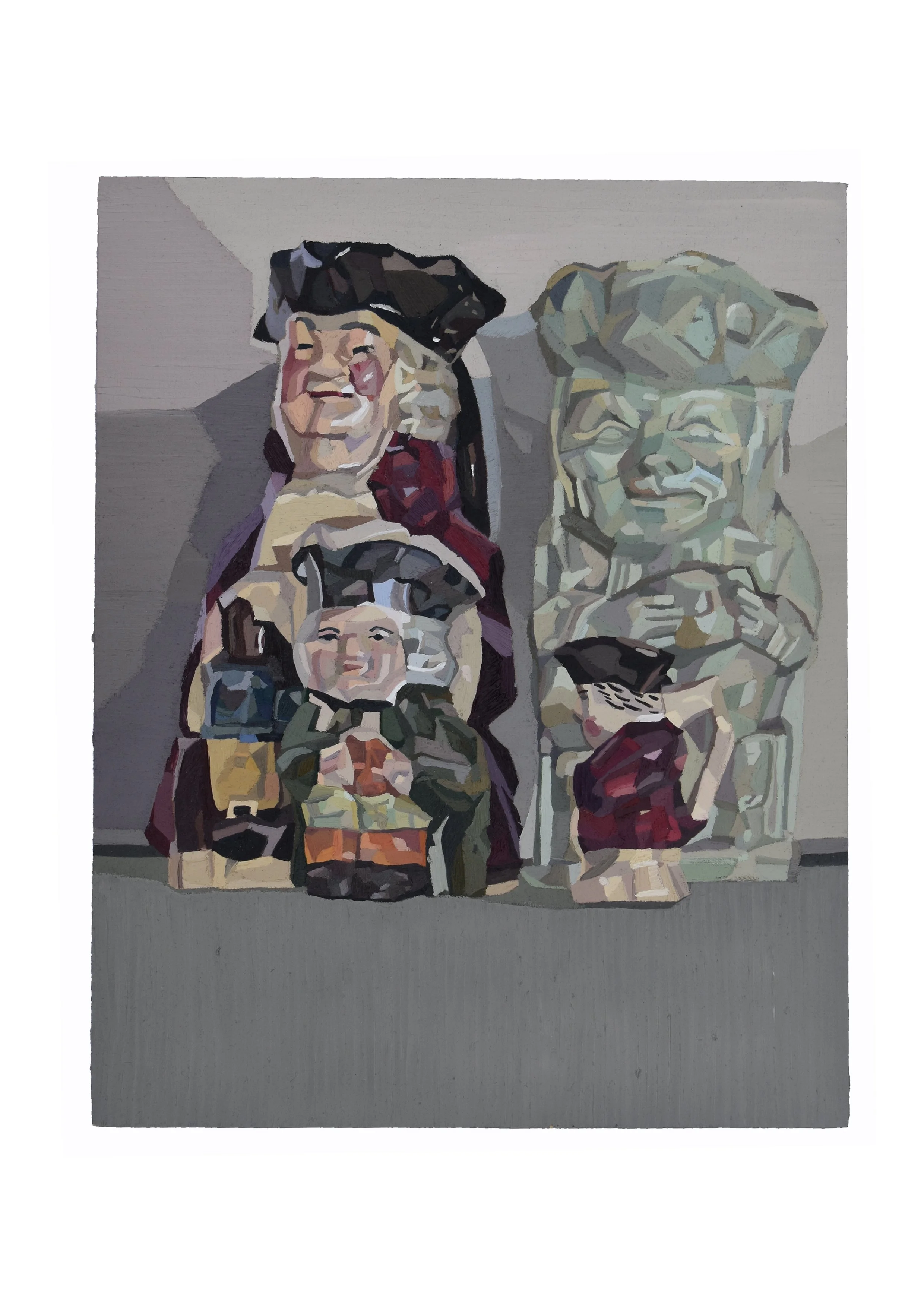 Composition with Four Tobys, 2025, Oil on Wood Panel, 20.3 cm (W) x 25.3 cm (H) x 2 cm (D)