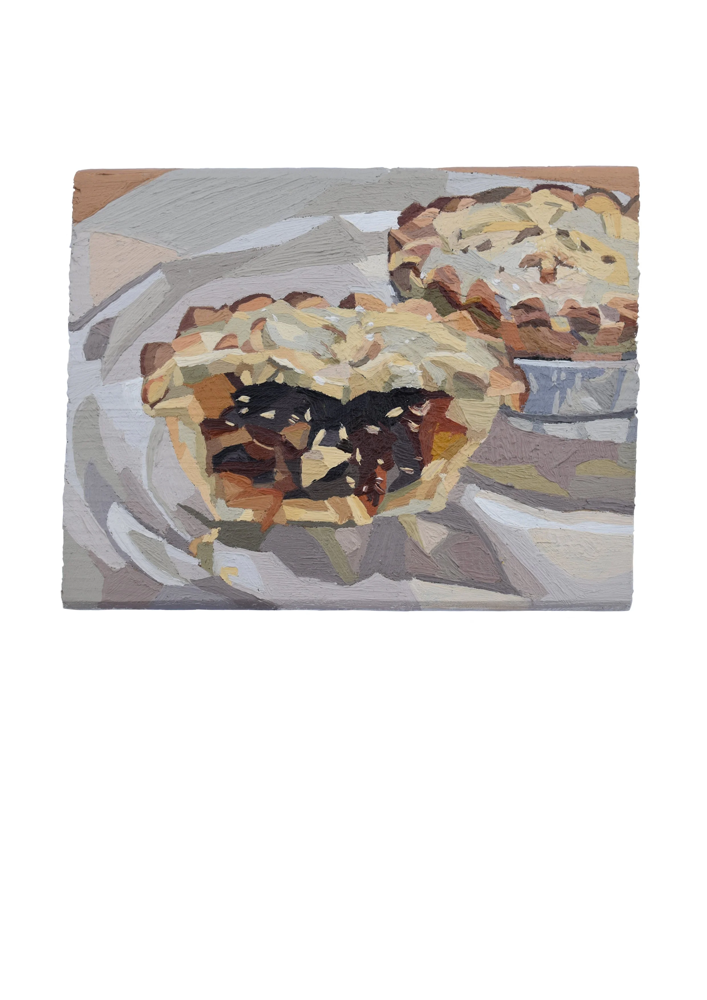 25th September (Still Life with Mince Pies), 2025, Oil on Wood, 9 cm (H) x11.5 cm (W) x 4 cm (D) 