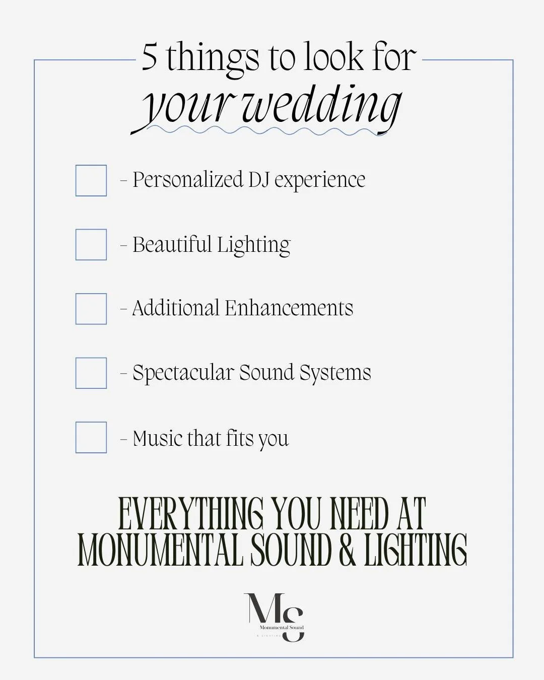 🤍 There are countless reasons to choose us &mdash; premium sound, custom lighting, and a team that truly cares. We turn moments into memories with seamless service and bold style. Book a consultation with Monumental Sound &amp; Lighting today and se