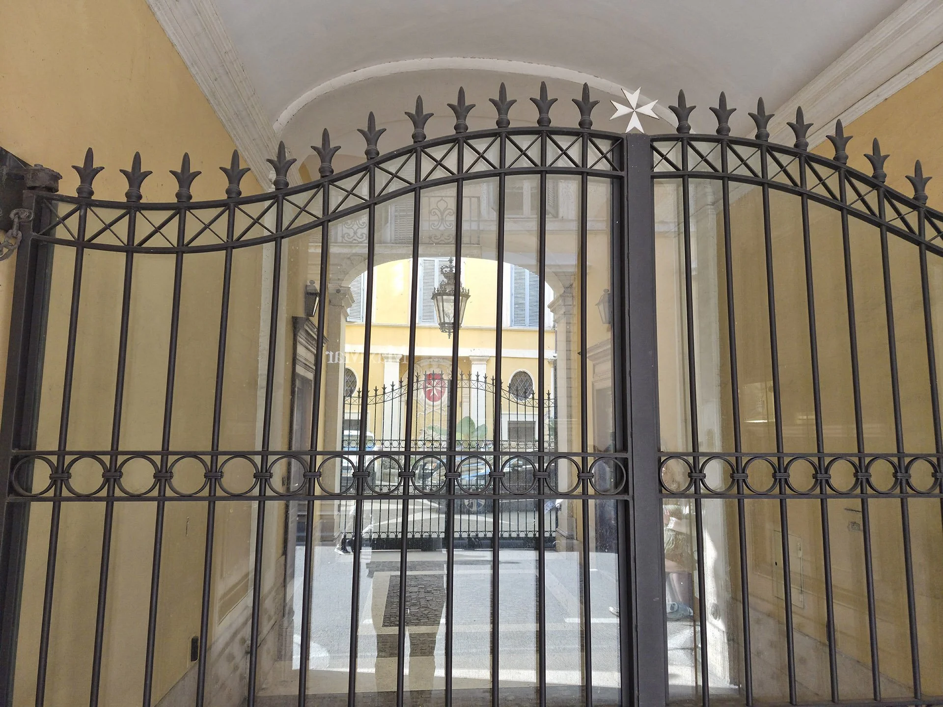 A view through the entrance of the Sovereign Military Order of Malta's Magistral Palace on Via dei Condotti, Rome, into the interior courtyard
