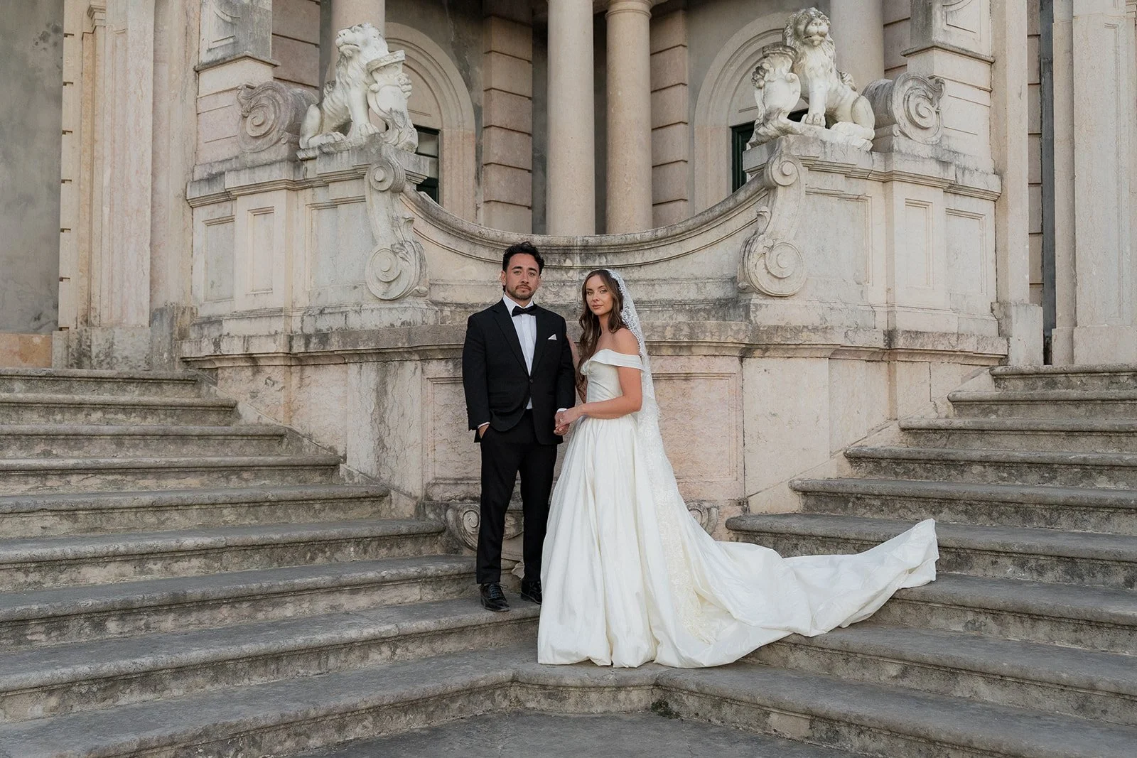 Wedding couple portrait at Queluz Palace, Portugal