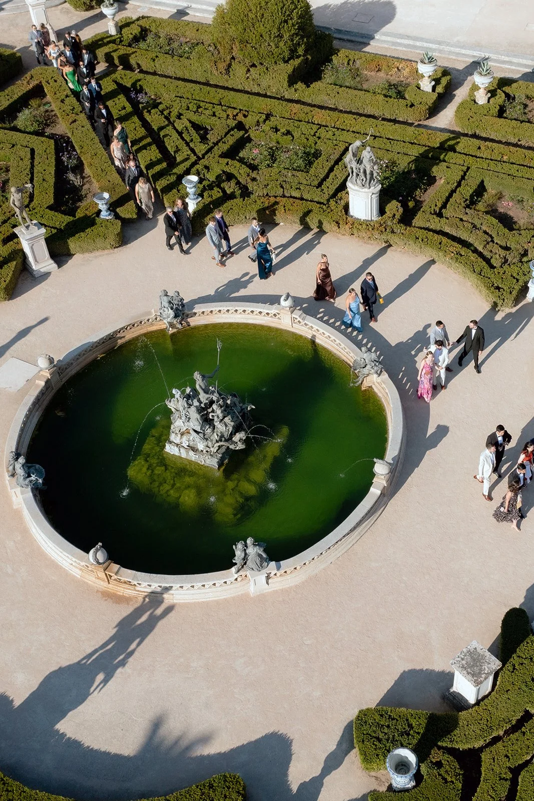 Aerial view of guests arriving to the ceremony at Queluz Palace, Lisbon