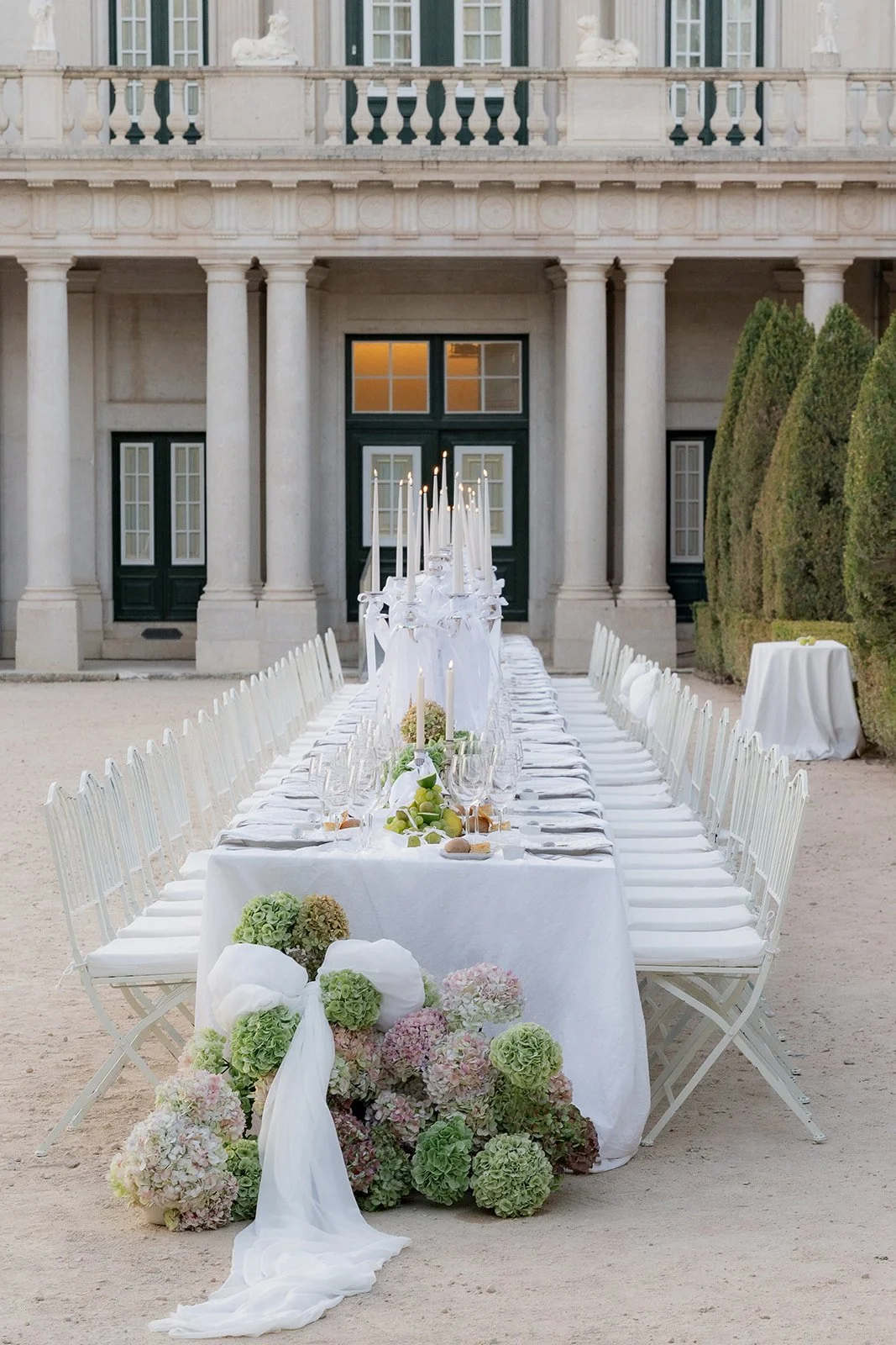 Wedding reception tablescape at Queluz Palace