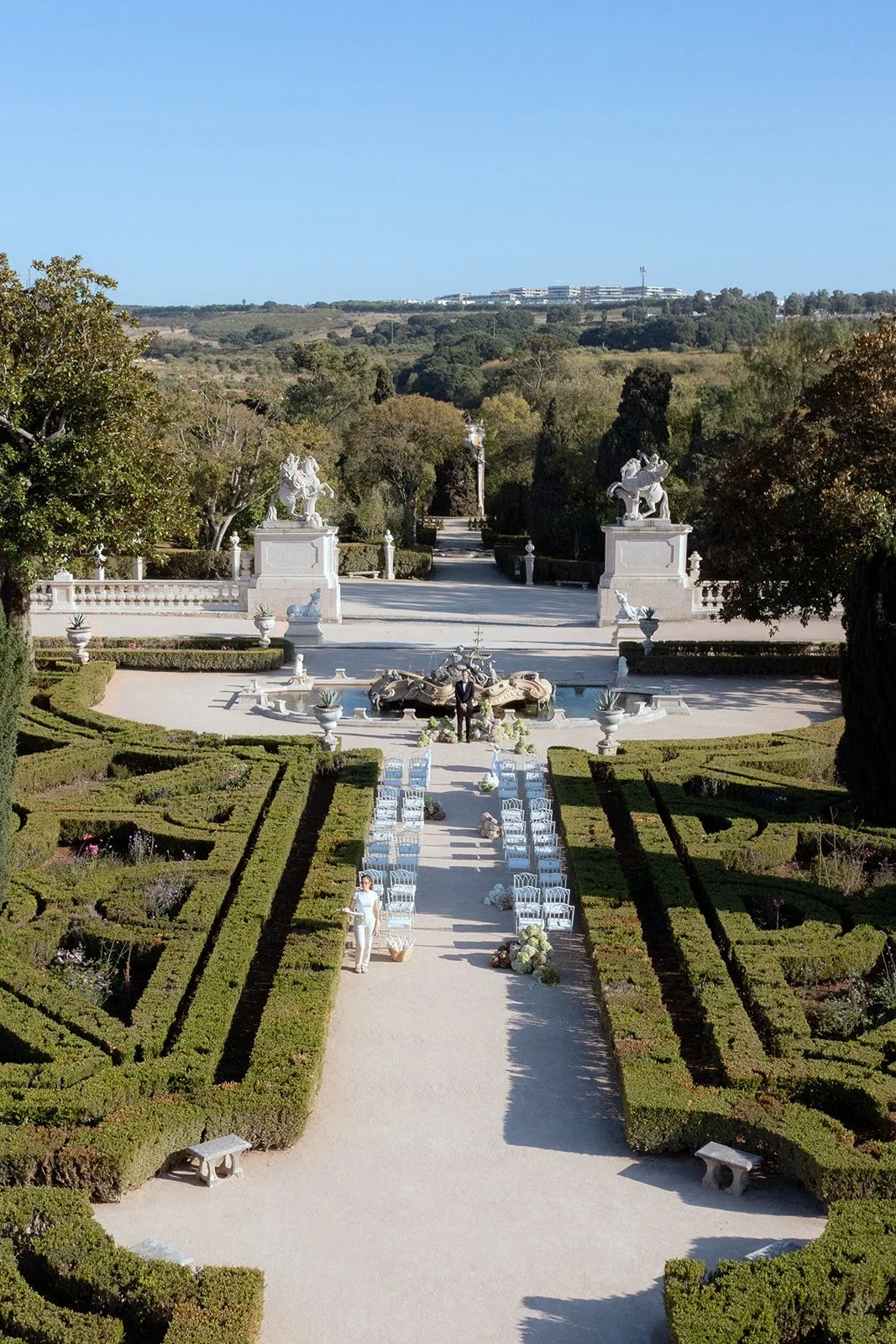 Aerial image from wedding ceremony decor at Queluz Palace