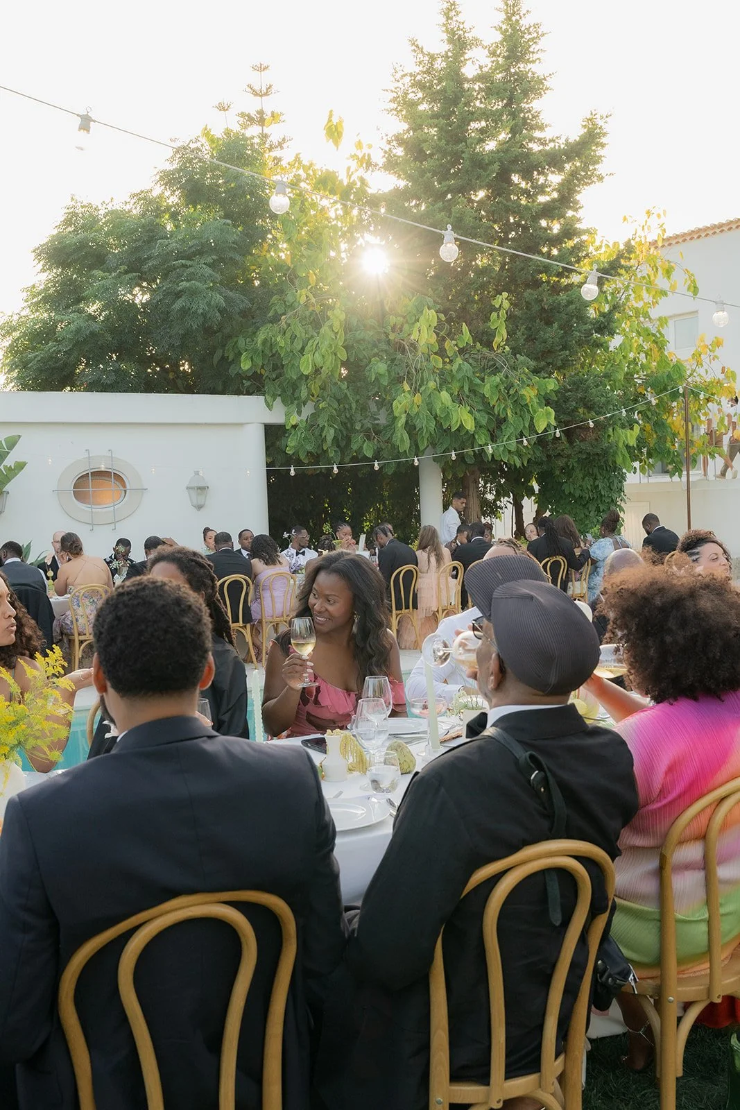 Wedding guests seated at a wedding reception in Portugal