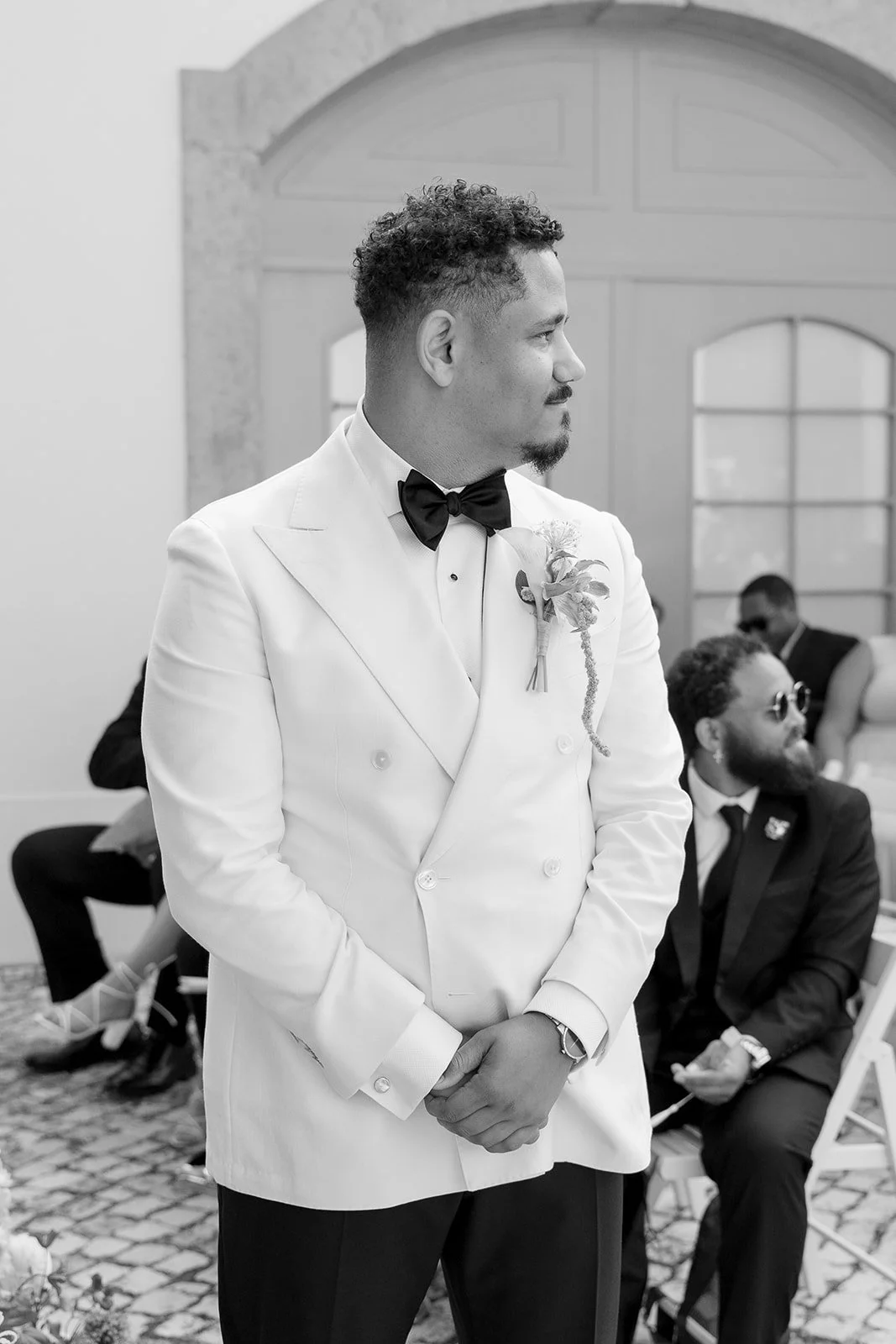 Groom waiting for the bride at the ceremony