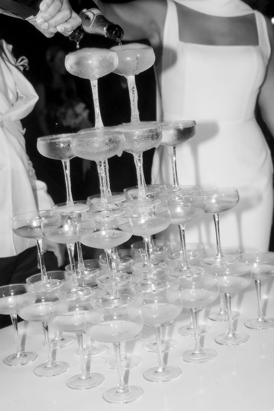Champagne tower at a destination wedding in Portugal