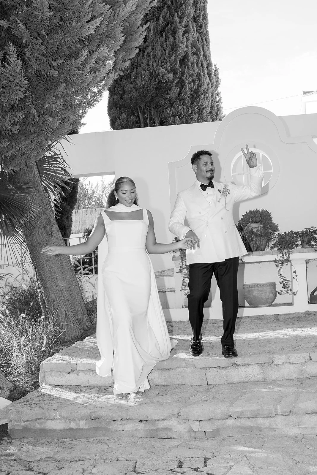 Bride and groom entering cocktail area at Casa Sacoto