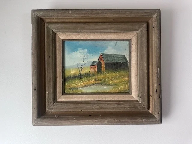 Barn Oil Painting with Driftwood Frame