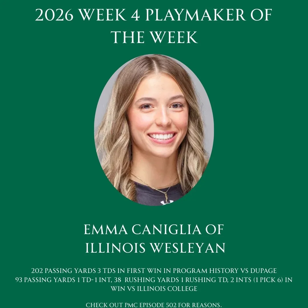 Emma Caniglia is your week 4 playmaker of the week after a great showing this past weekend. Make sure to check out episodes 501 and 502 to hear all about it. 

#womenscollegeflagfootball #womensflagfootball #playmakerscorner #PMCflag