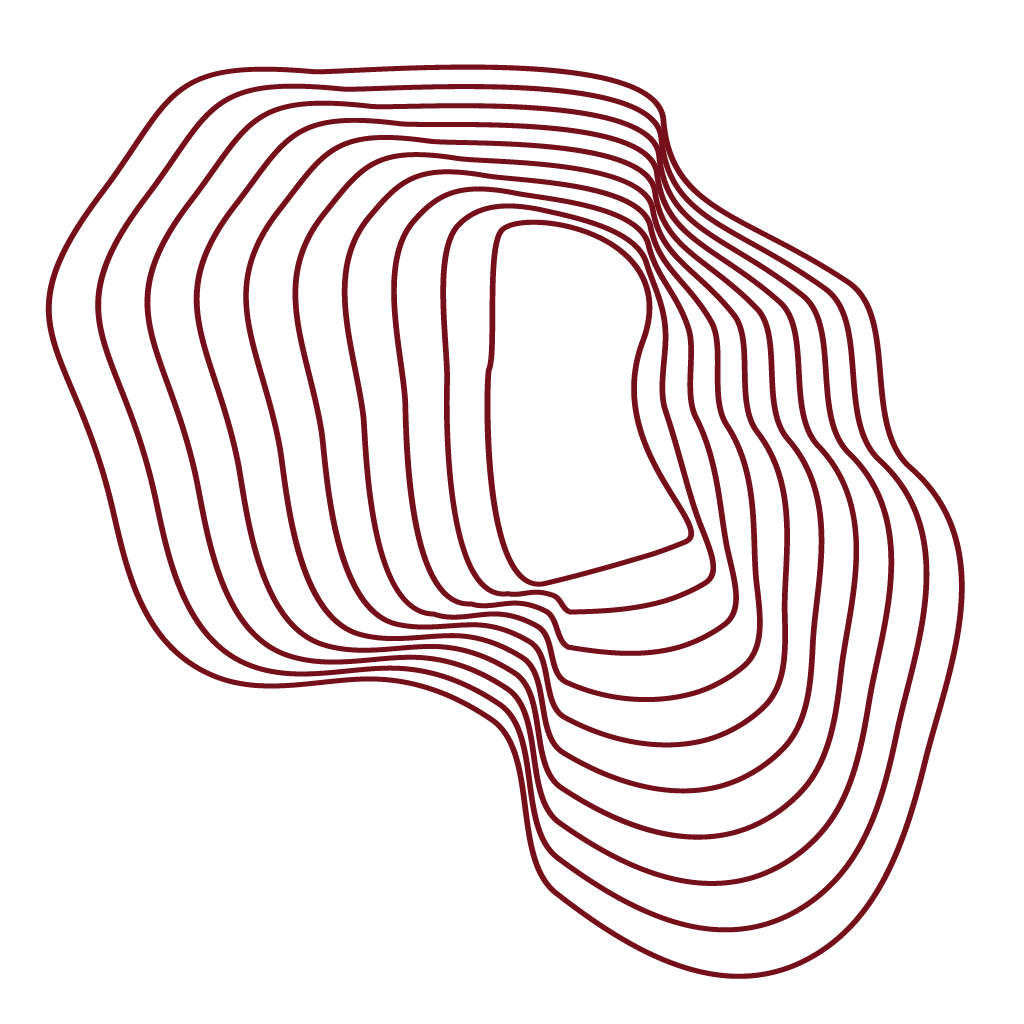 Geometric drawing of an outline square with sections divided by vertical, horizontal, and half circle lines.
