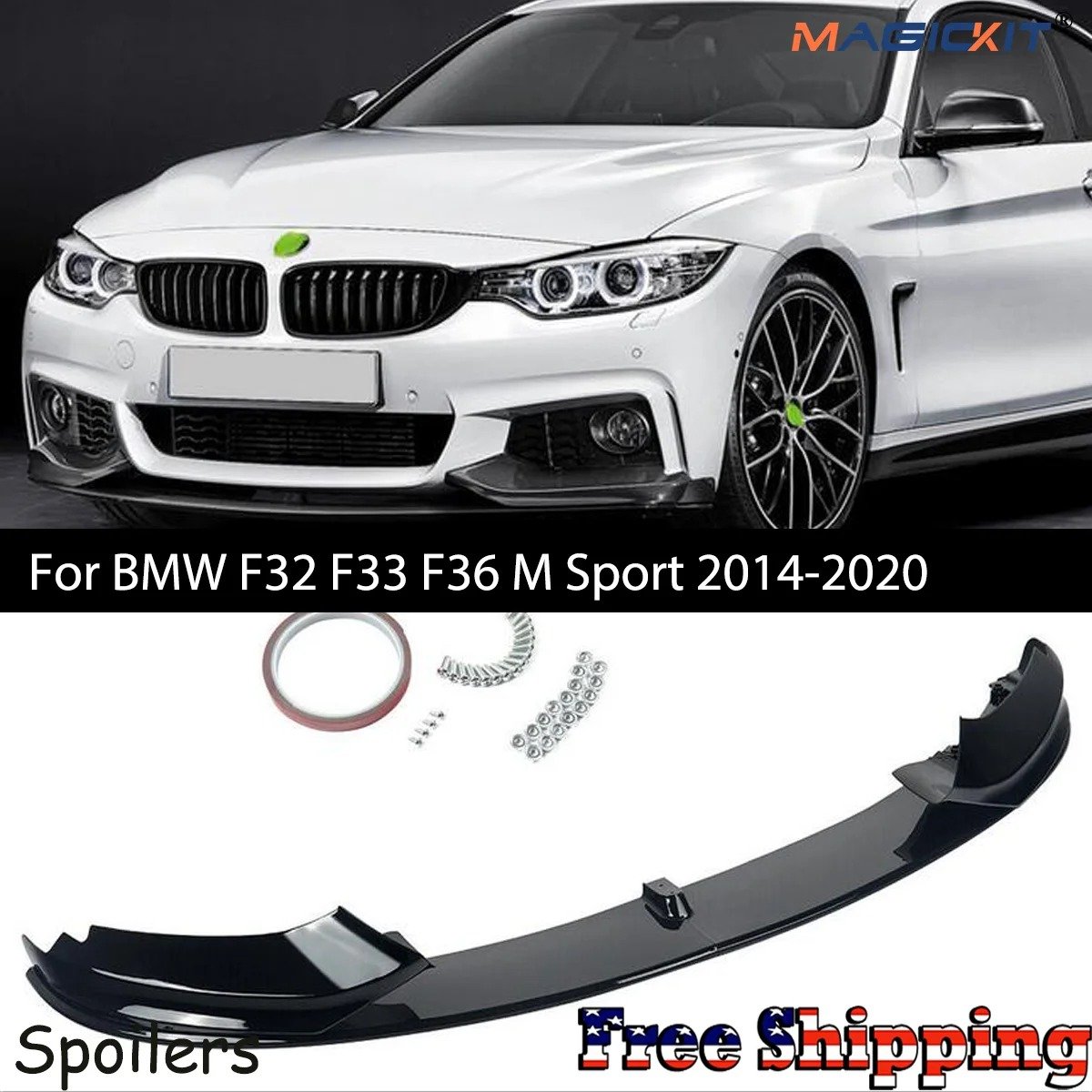Front Bumper Splitter Lip in Gloss Black for BMW 4 Series F32 F33 F36 2014–2020 | M Sport Models | Performance Gloss Black