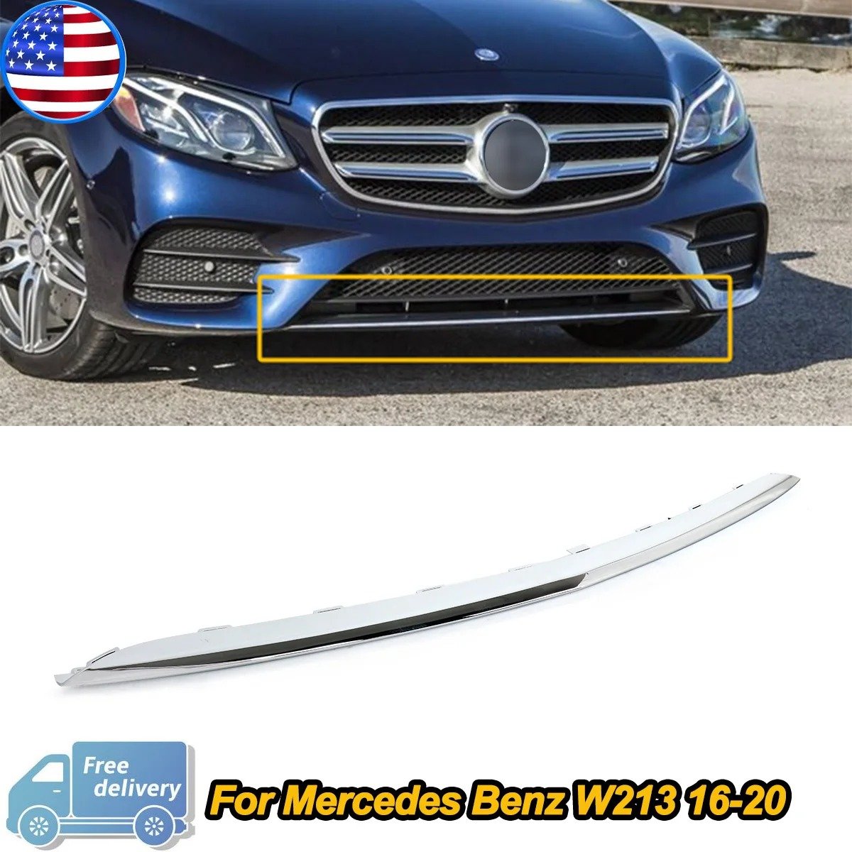 Chrome Front Bumper Lower Trim for Mercedes-Benz E-Class W213 2016–2019 | Fits E200, E220, E250, E300, E350 | Front Splitter Lip