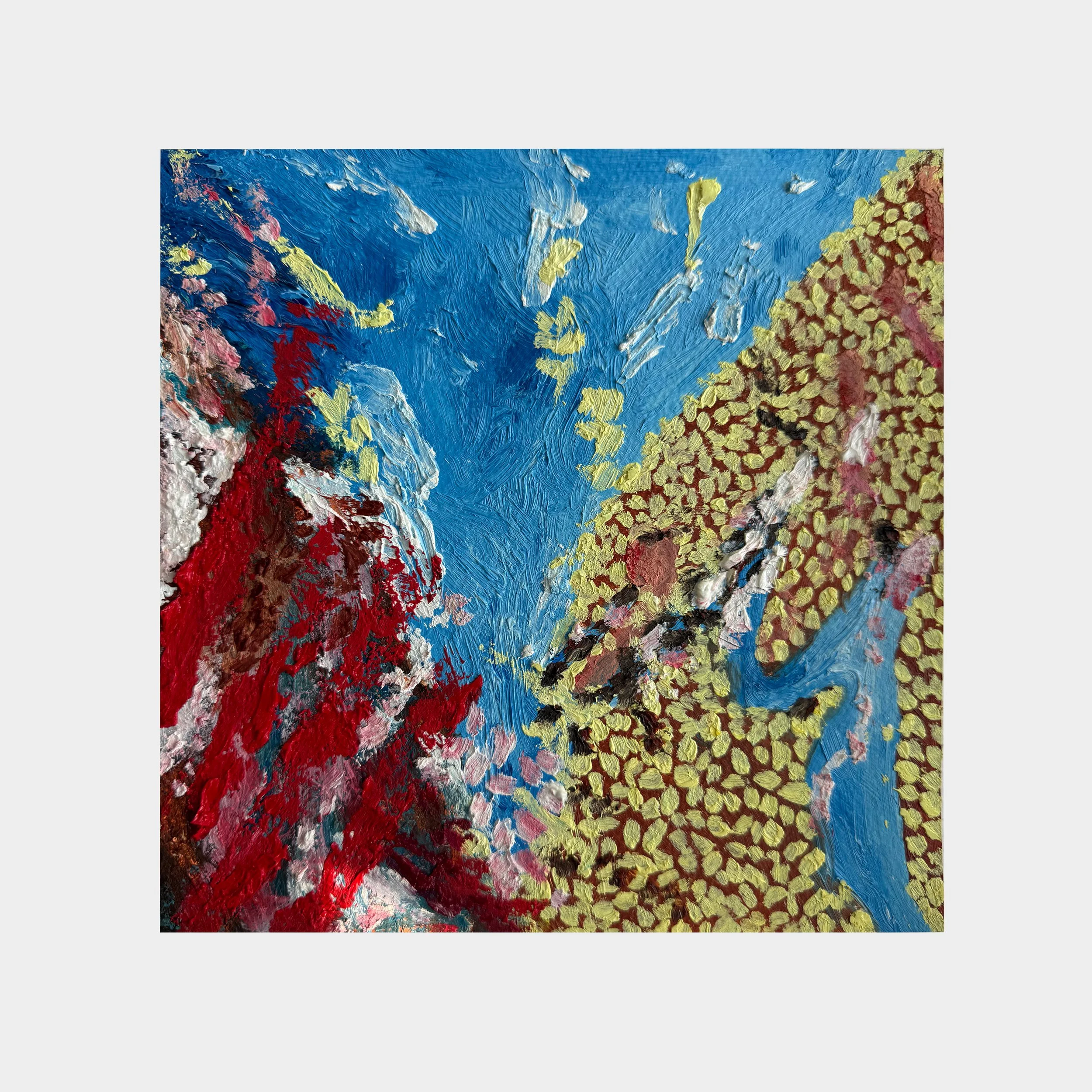 Oil on Paper |
20 x 20 cm |
2025 |
Cairo |
Framed in a white wooden frame with passe partout 35 x 35 cm