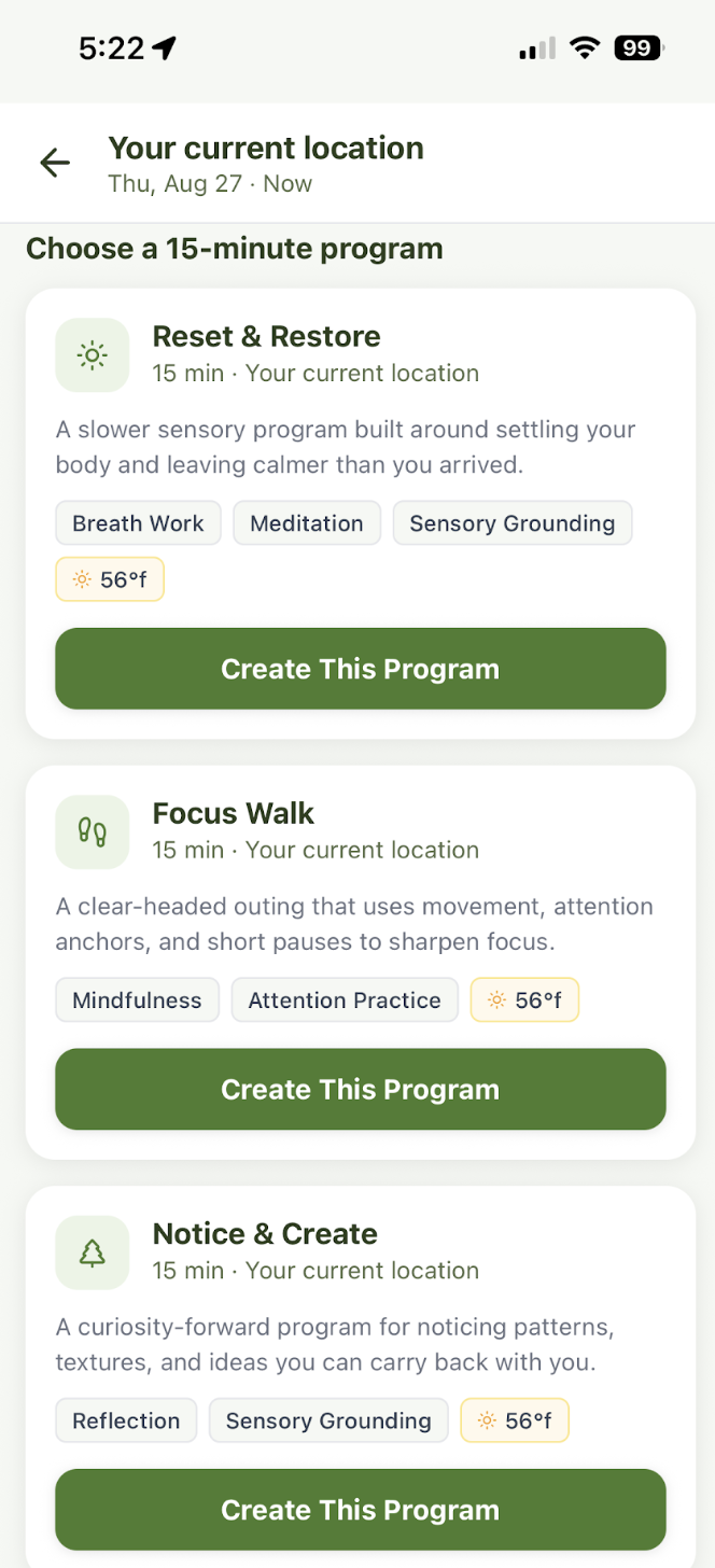screenshot of app