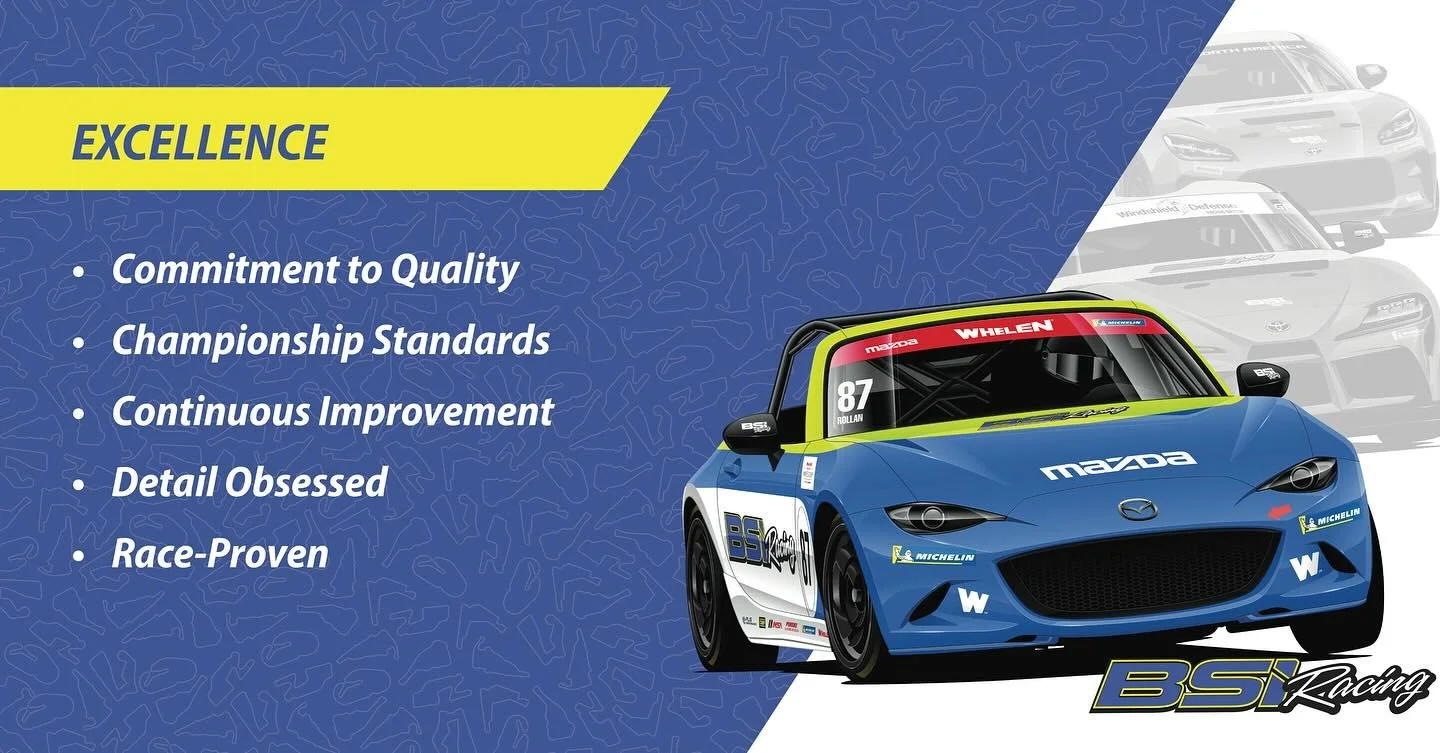 🚨 2026 SEATS AVAILABLE 🚨 Mazda MX-5 Cup &bull; Toyota GR Cup &bull; IMSA GT4 
Full-season and partial season opportunities are available. With a proven development ladder and championship results, BSI Racing is committed to shaping the next generat