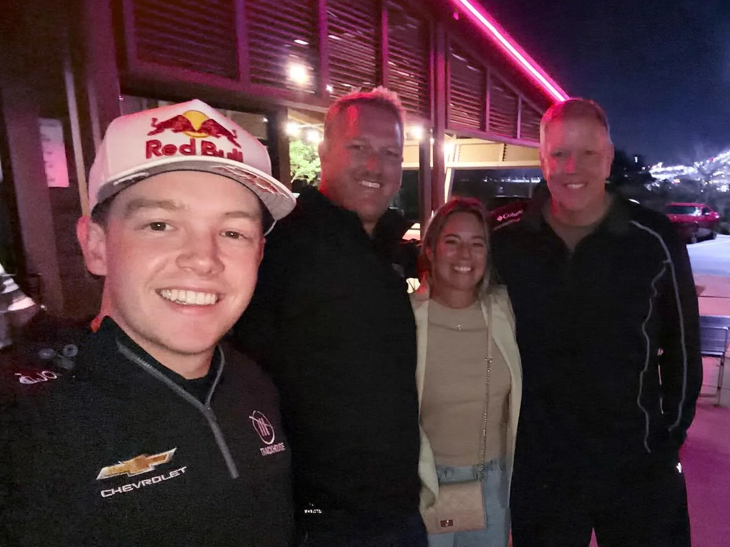 Red Bull, Roto-Rooter, grape juice for champagne, big kid kidding little kids, family, seagull killer, flipper slaps. Thank you for adding Olivia and I on the 500 helmet. This Daytona 500 will be one to remember for many. Good luck CZ &amp; love ya. 