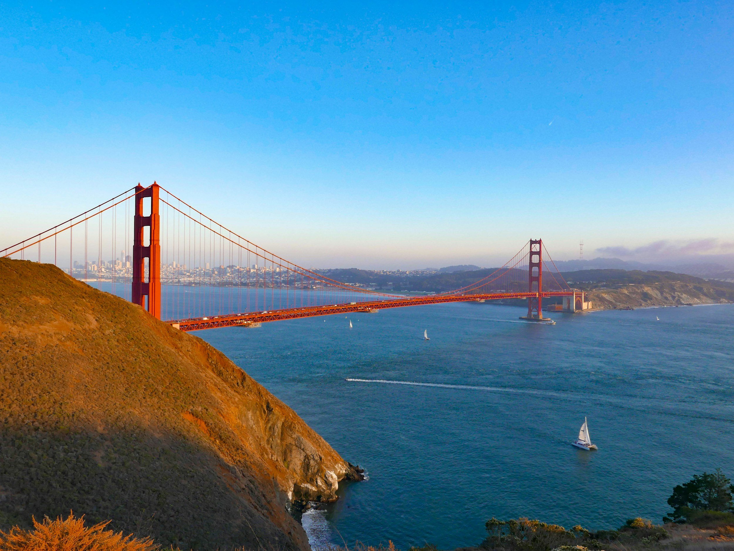 Golden Gate Bridge seen from the Marin Headlands in the San Francisco Bay Area