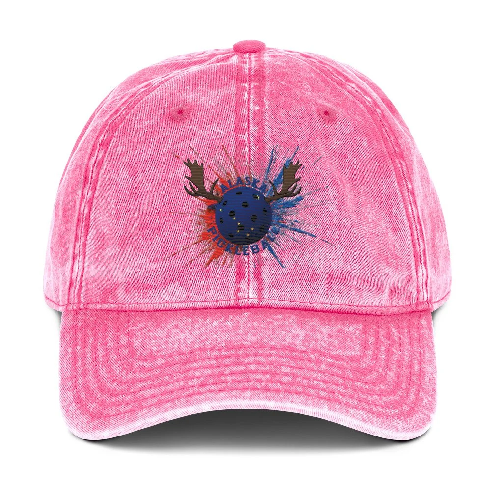 Alaska Flag Moose Antlers PickleBlast Pink Embroidered Baseball Cap by PickleBlast Apparel