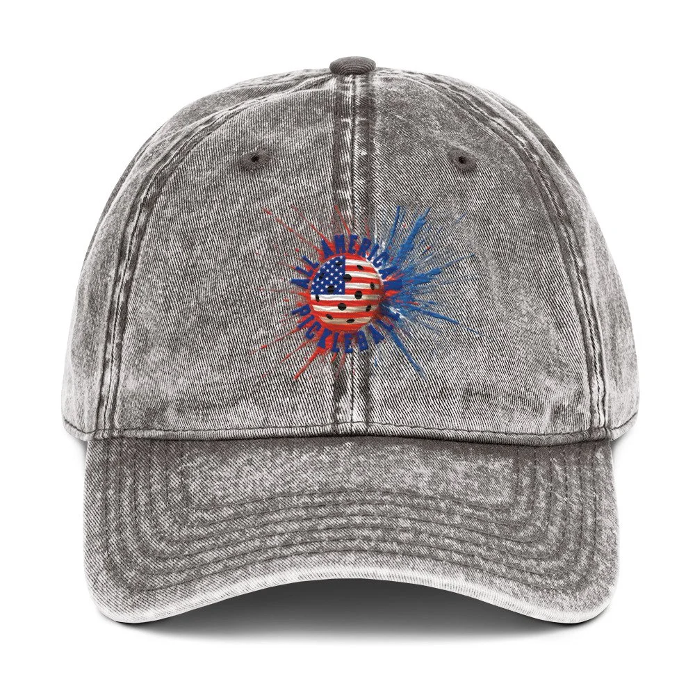 All American PickleBlast Baseball Cap Grey American flag pickleball apparel