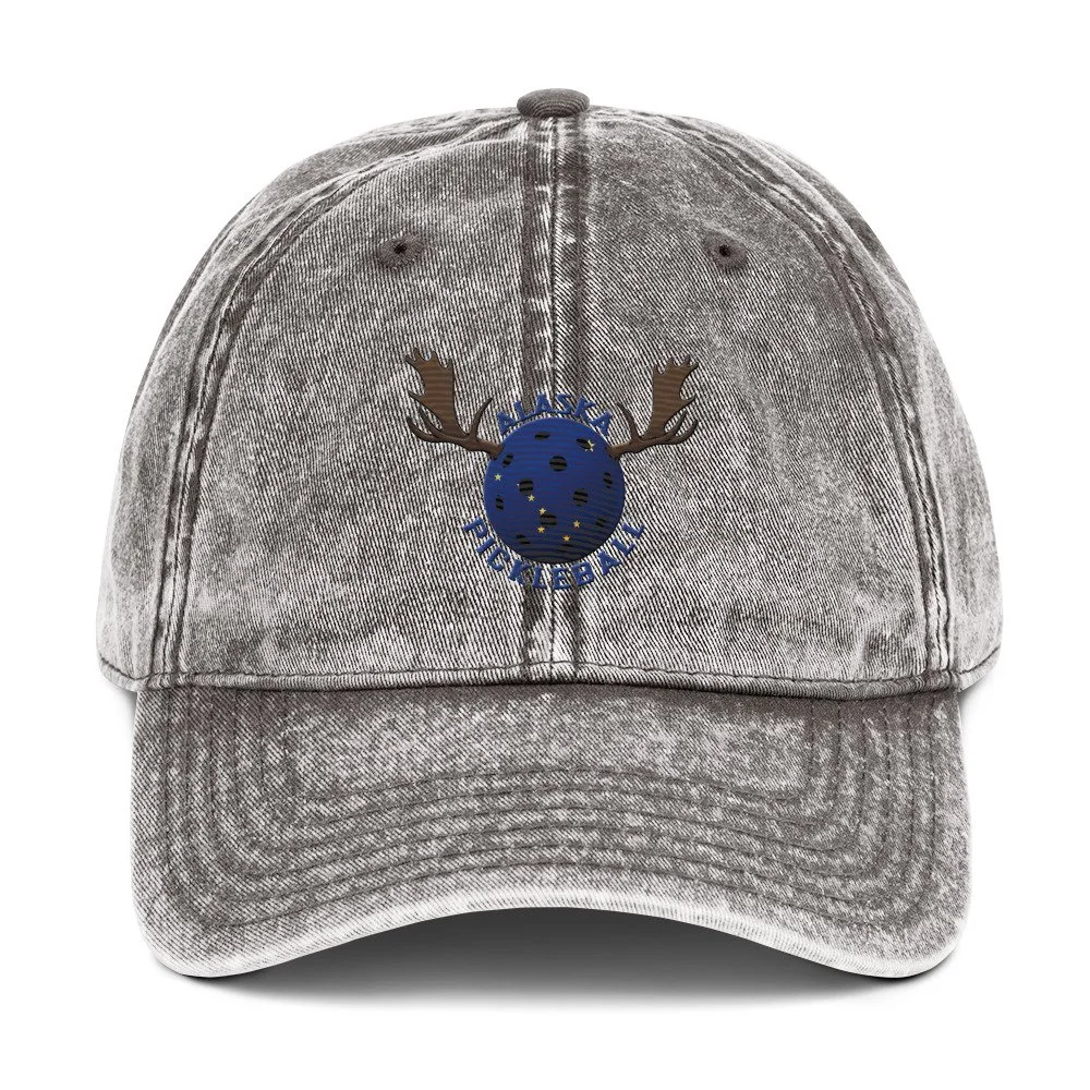 Moose Antlers Pickleball Embroidered Black Baseball Cap by PickleBlast Apparel
