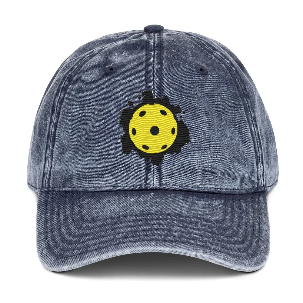 Impact Yellow Pickleball Navy Blue Embroidered Baseball Cap.jpg
