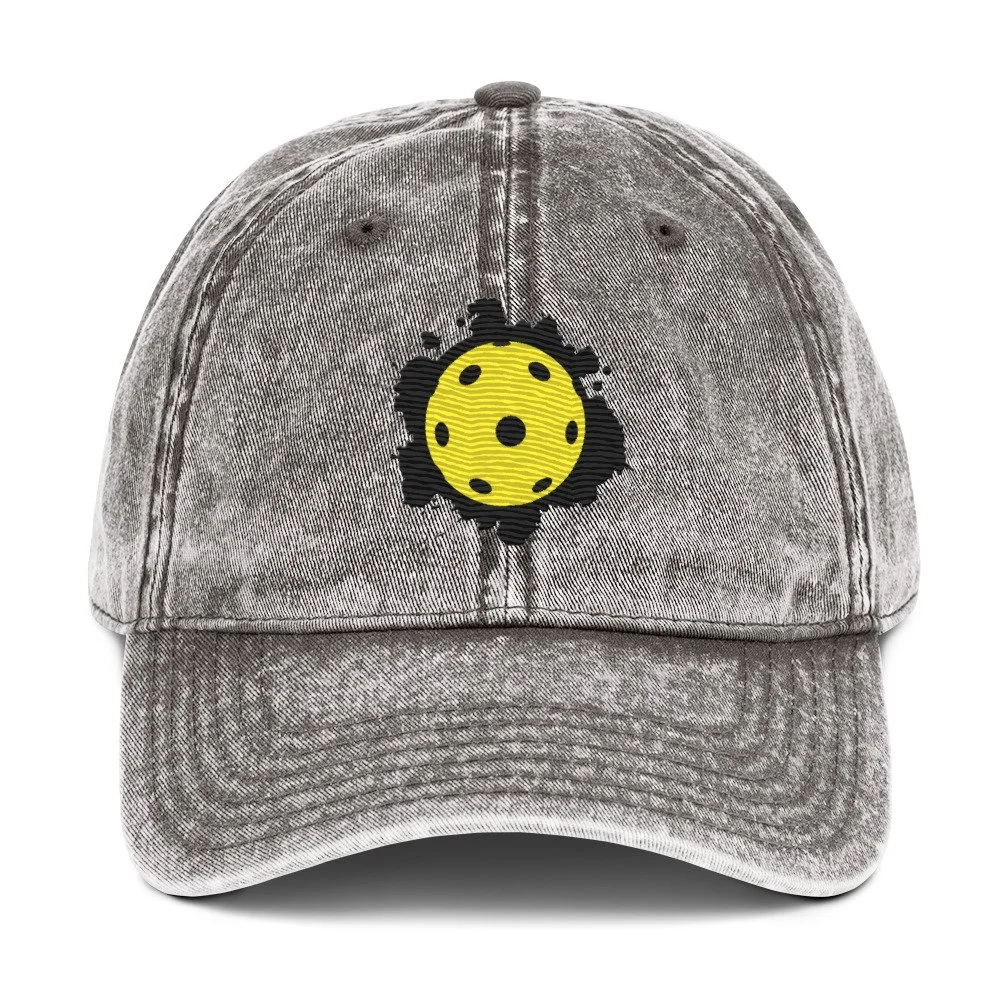 Impact Yellow Pickleball Vintage Grey Embroidered Baseball Cap.jpg