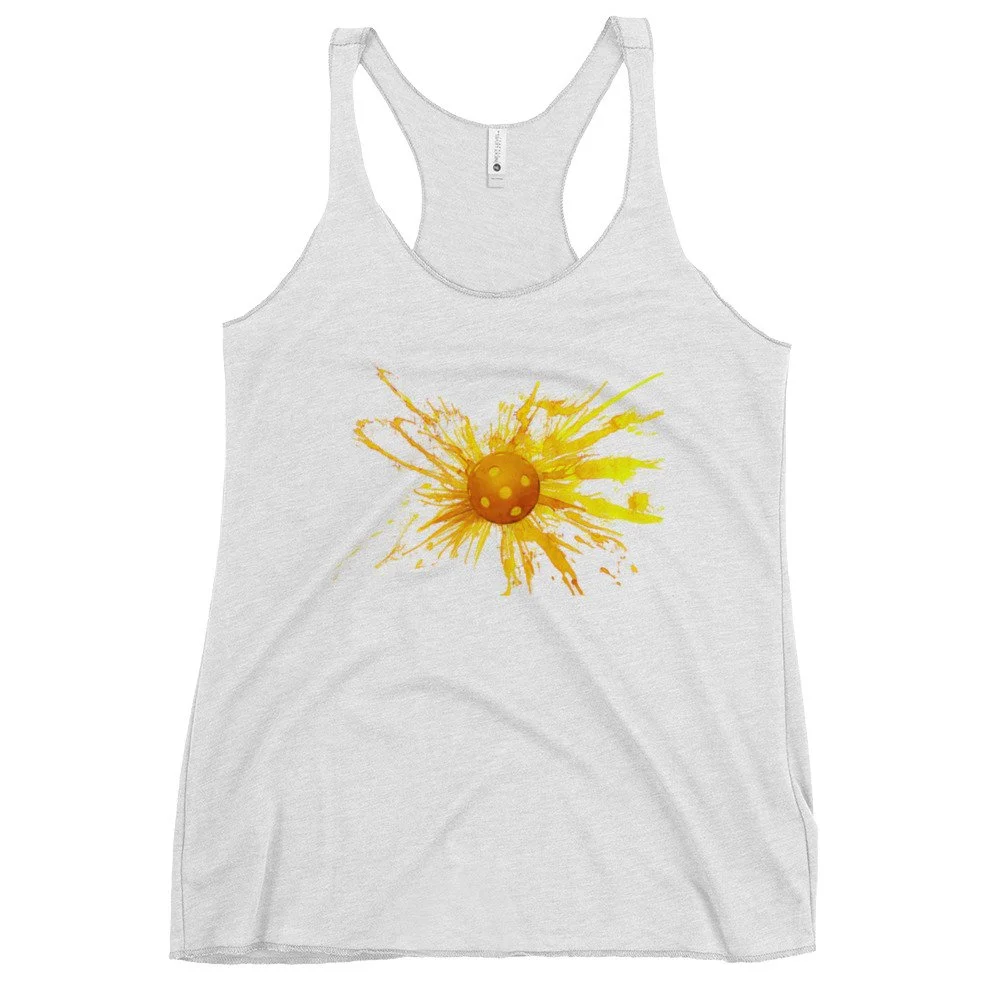 Sunshine Pickleball Women's Heather White Tank Top - front view.jpg