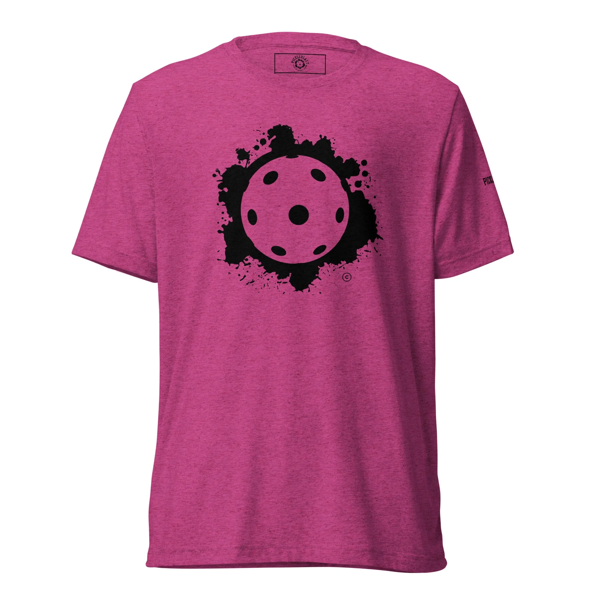 Berry Unisex Pickleball T-shirt featuring Impact PickleBlast design with a black pickleball impact outline.