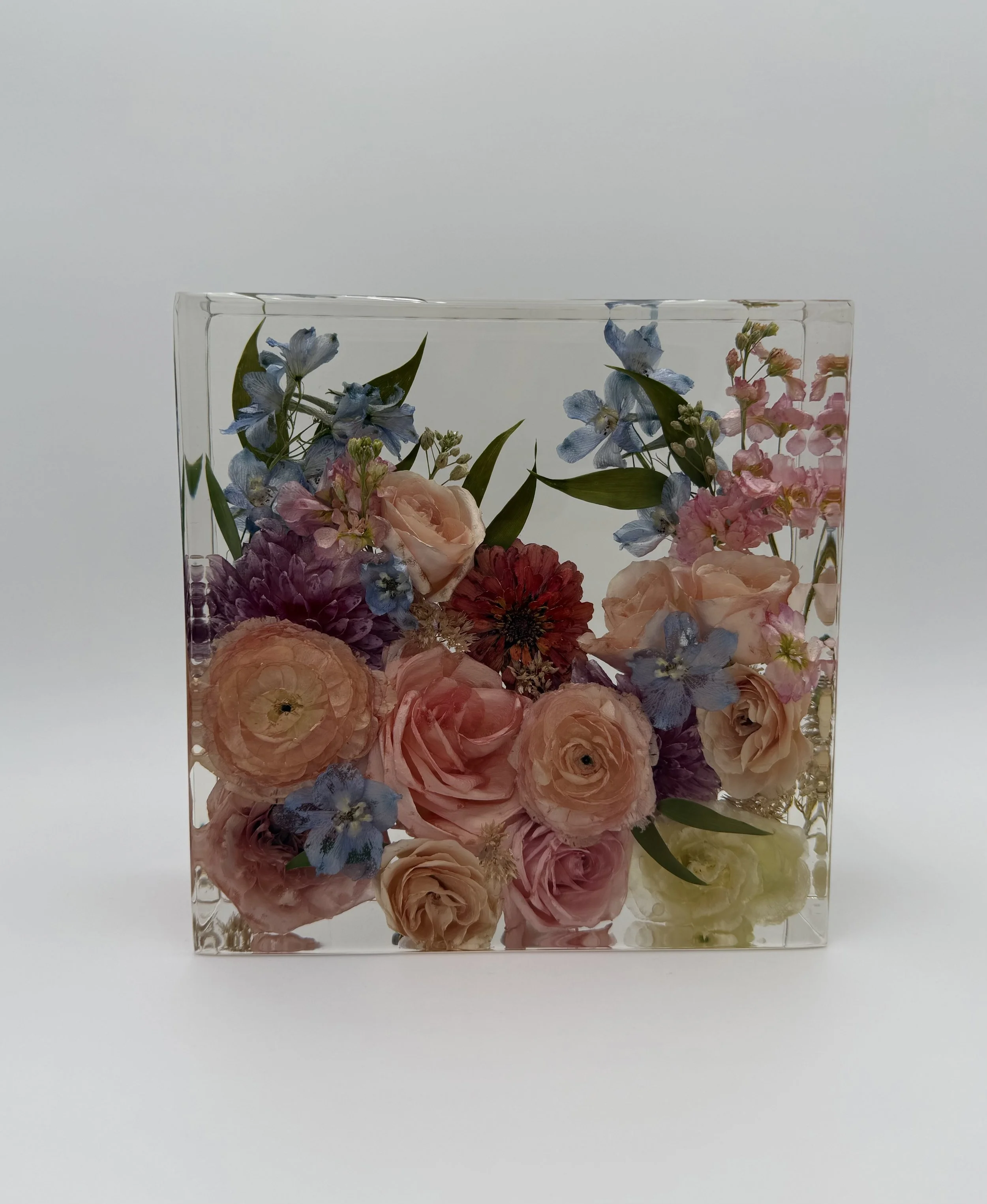 10x10 resin block with wedding flowers