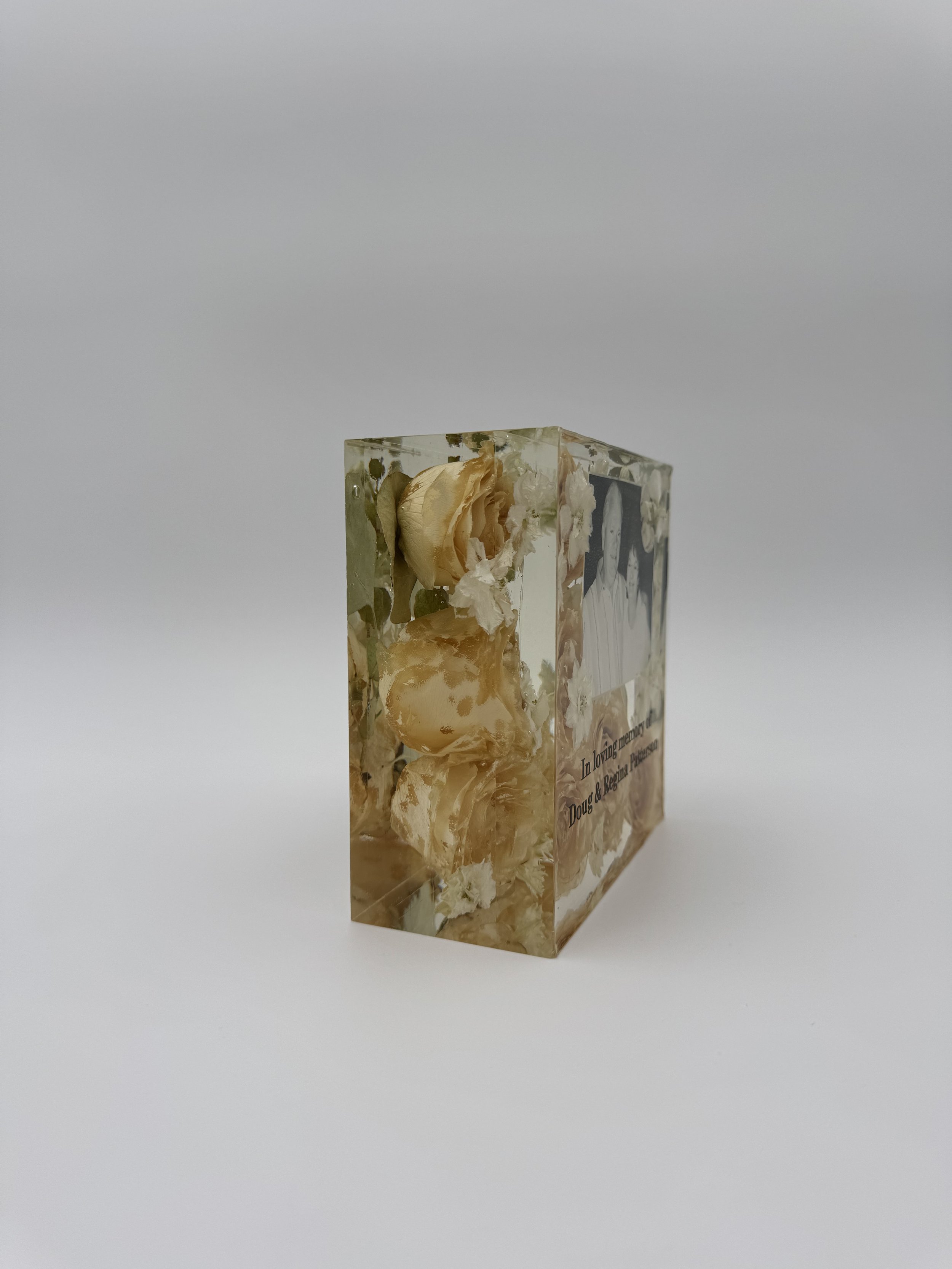 6 x 6 Custom floral block, Indianapolis Flower preservation- preserving your wedding flowers or memorial flowers into custom resin art