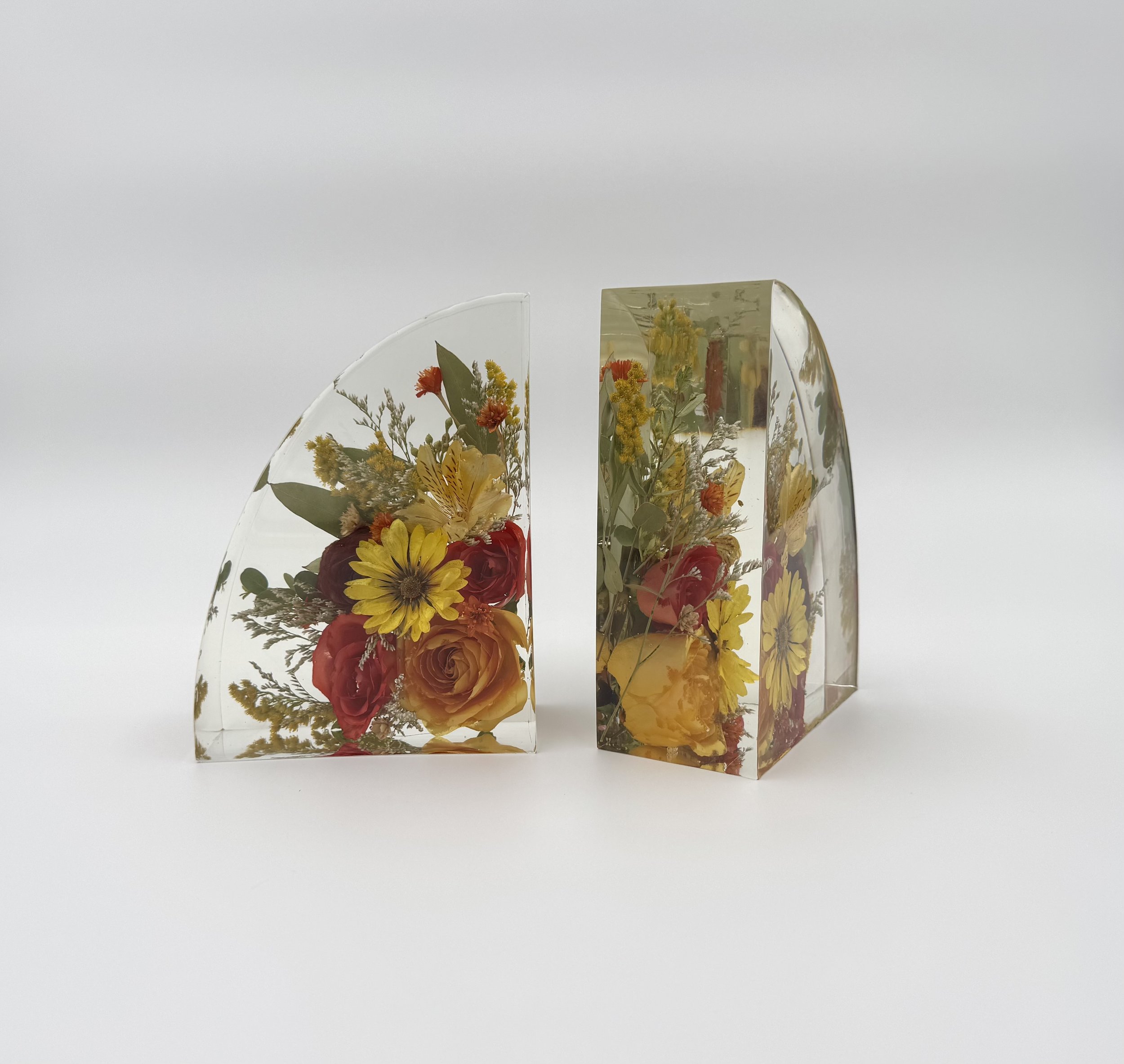 Custom floral Bookends resin block, Flower preservation- preserving your wedding flowers or memorial flowers into custom resin art