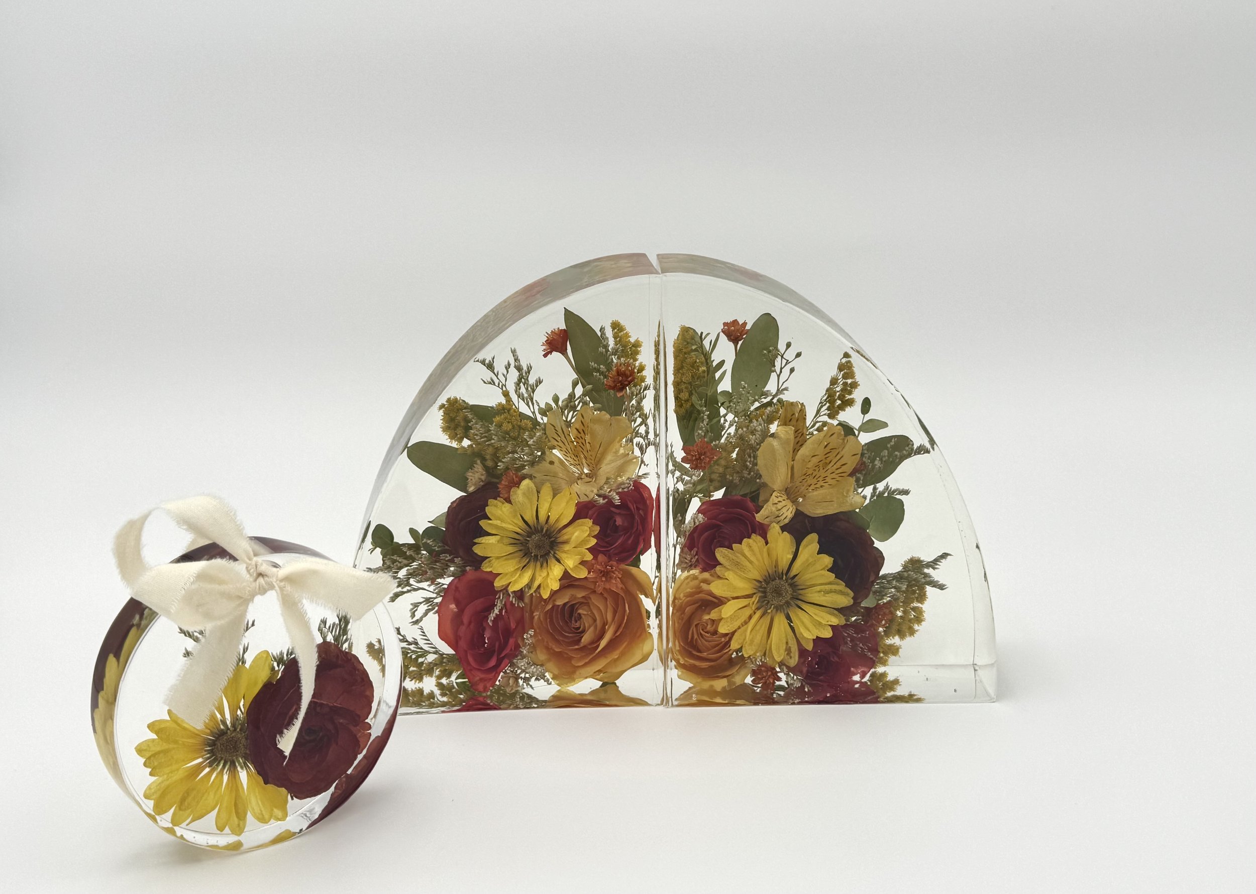 Custom floral Bookends resin block, Flower preservation- preserving your wedding flowers or memorial flowers into custom resin art