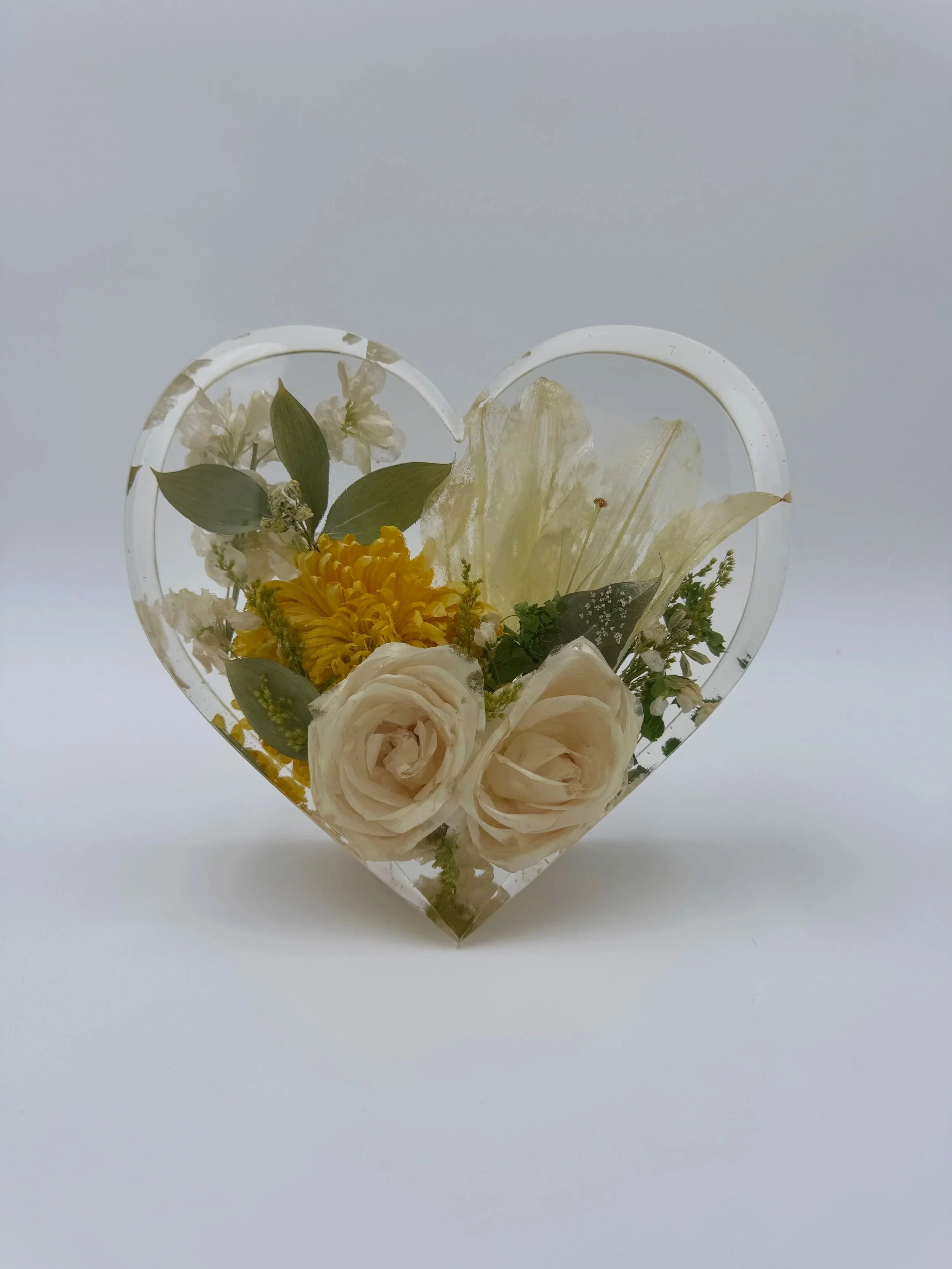 Flower preservation- standing heart displaying memorial flowers