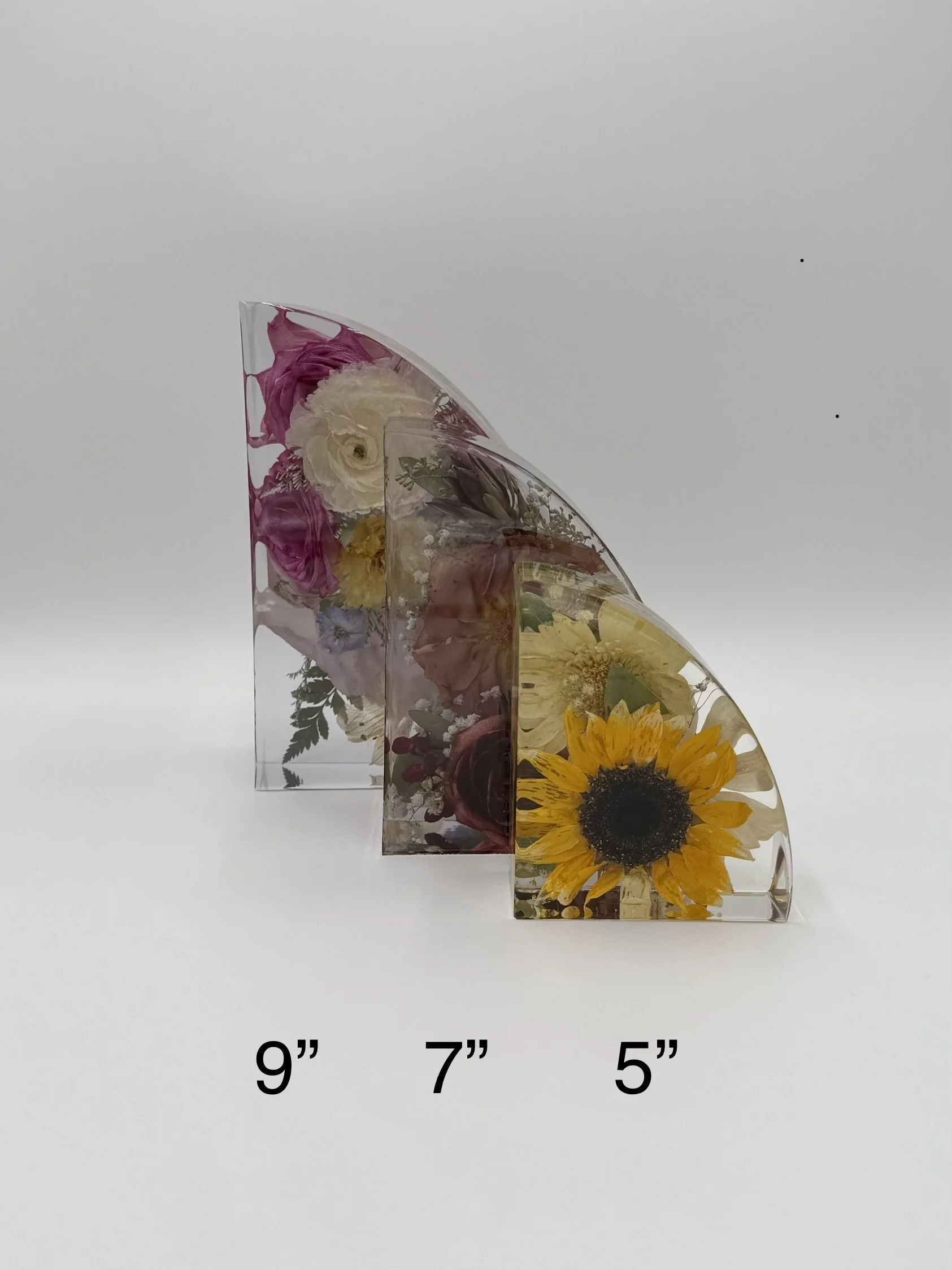9", 7", 5"  bookends-Flower preservation- wedding or memorial flowers