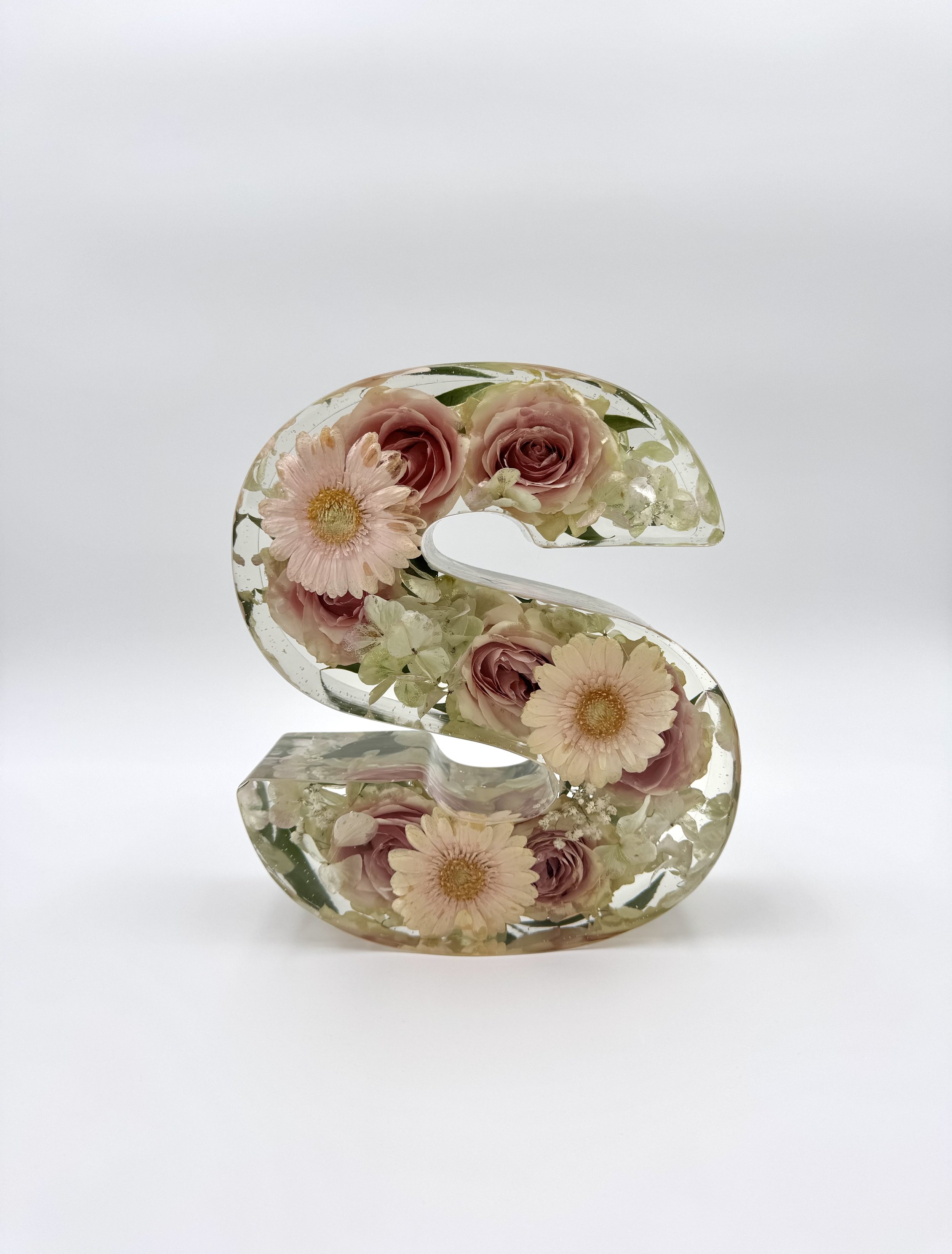 Custom floral Monogram resin block, Indianapolis Flower preservation- preserving your wedding flowers or memorial flowers into custom resin art